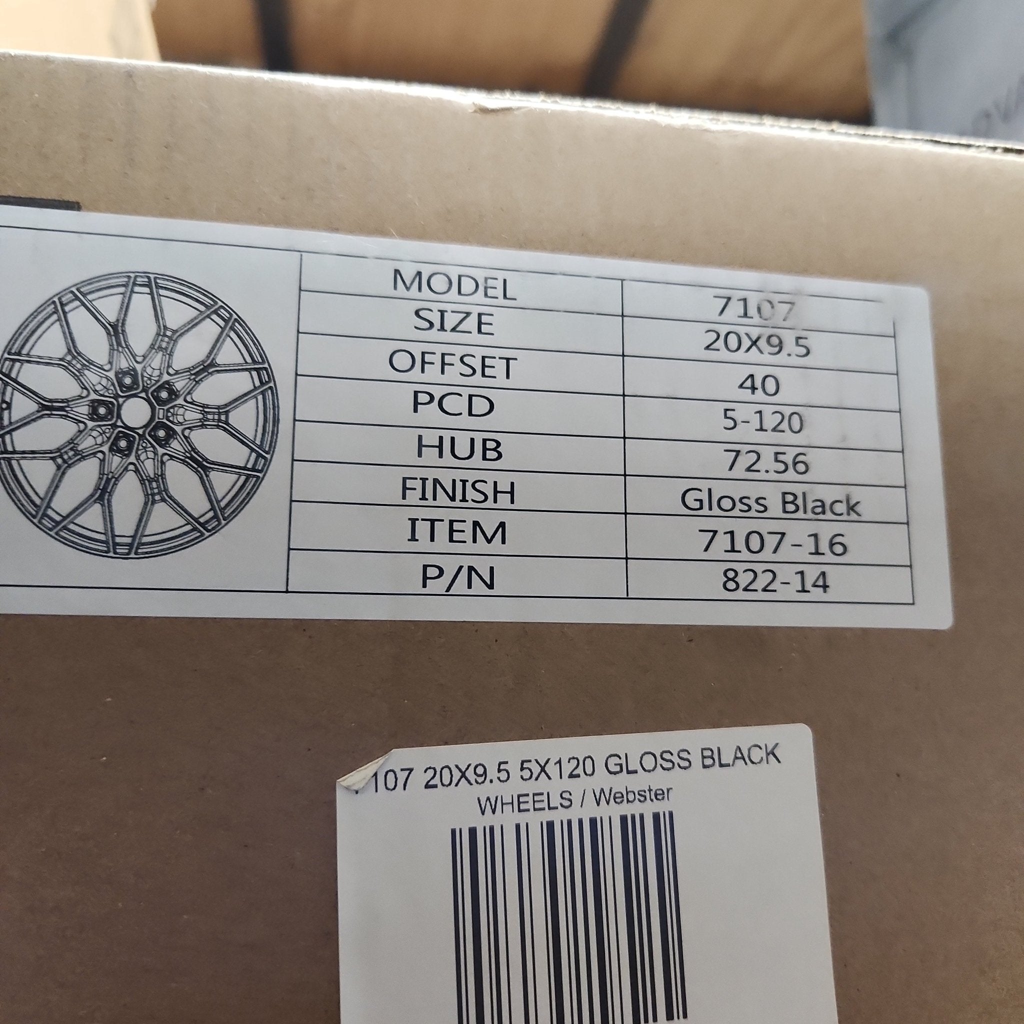 7107 20X9.5 5X120 GLOSS BLACK - Gun Hill Tire House (WTW - WHOLESALE TIRES & WHEELS)