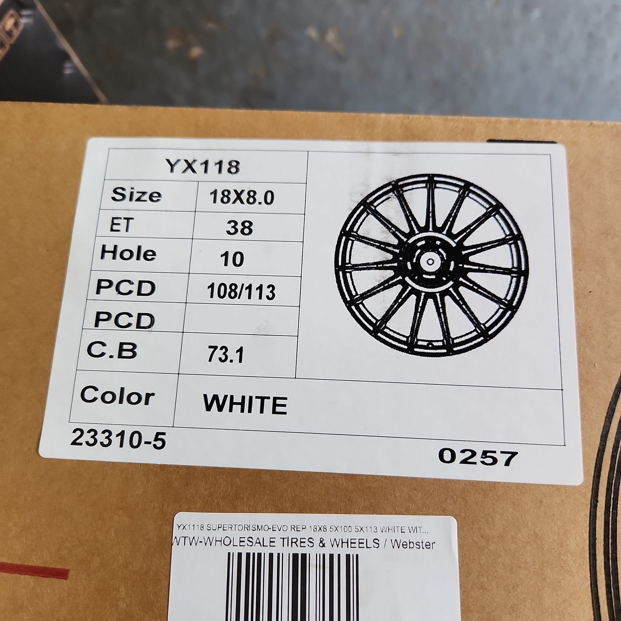 YX118 SUPERTORISMO - EVO REP 18X8 5X108 5X112 5X114.3 WHITE WITH BLACK CENTER CAP - Gun Hill Tire House (WTW - WHOLESALE TIRES & WHEELS)