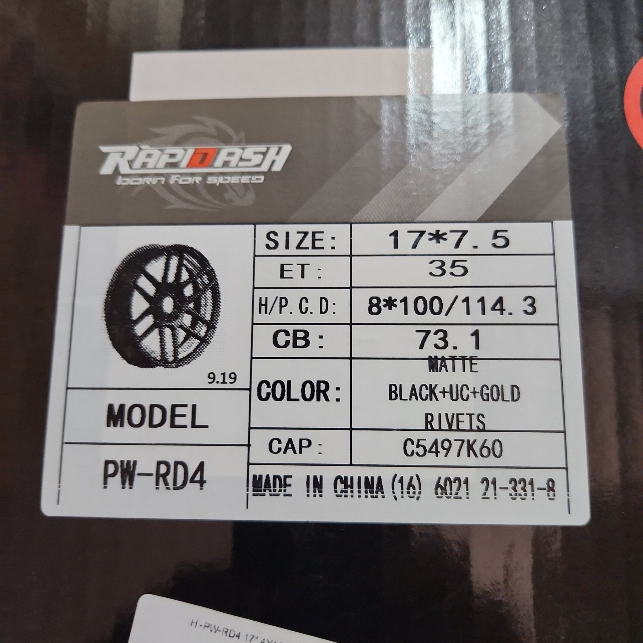 RAPIDASH - PW - RD4 17" 4X100/ 4X4.5 MATTE B+UC+GOLD RIVETS - Gun Hill Tire House (WTW - WHOLESALE TIRES & WHEELS)