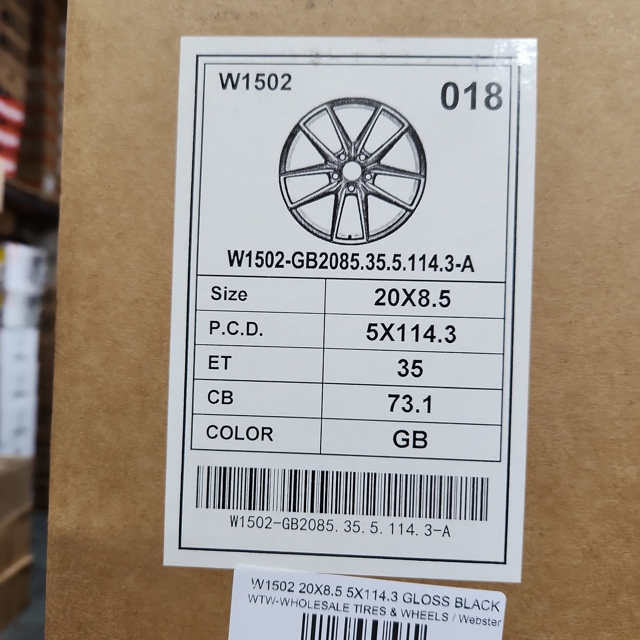 W1502 20X8.5 5X114.3 GLOSS BLACK - Gun Hill Tire House (WTW - WHOLESALE TIRES & WHEELS)