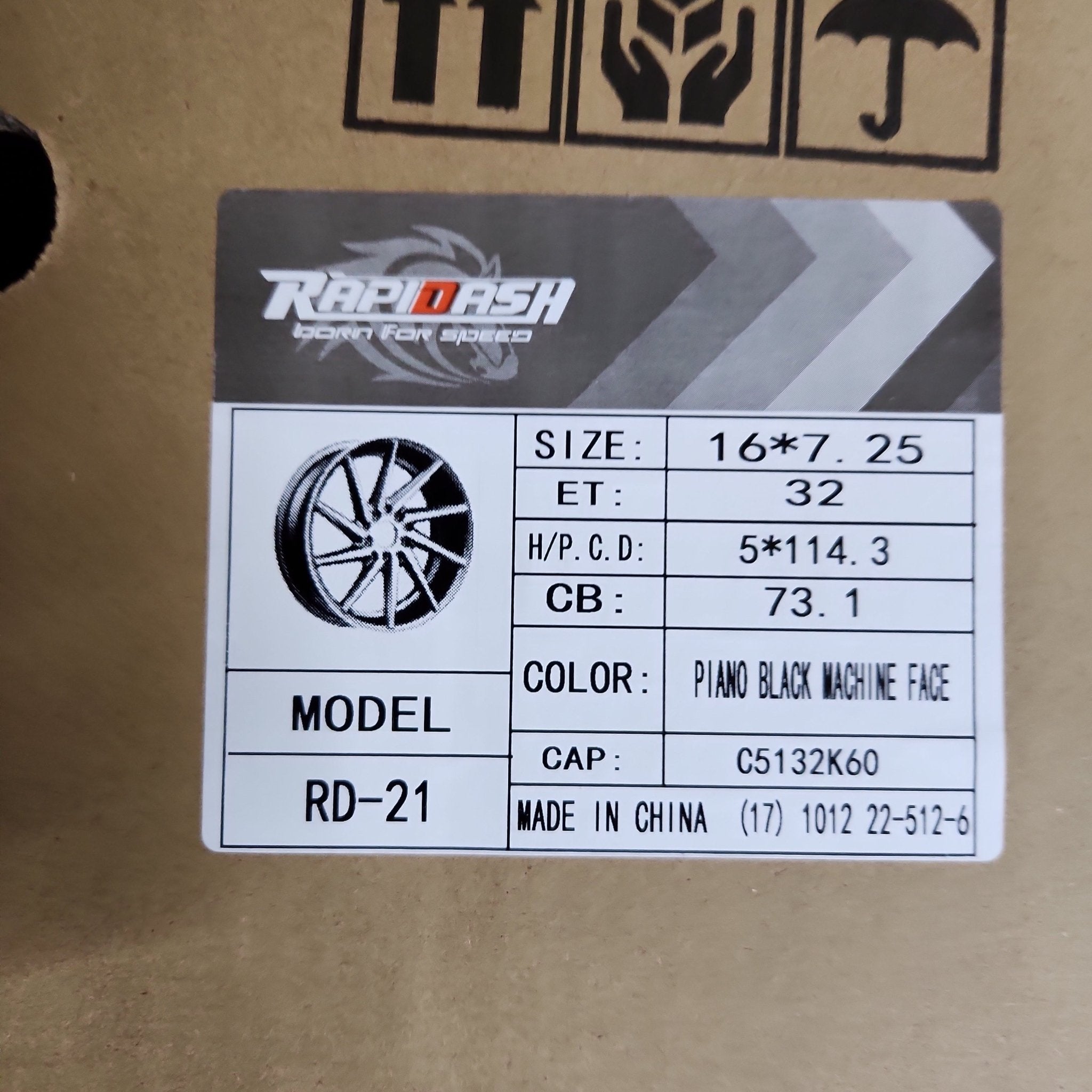 RAPIDASH RD21 16X7.25 5X114.3 PIANO BLACK MACHINED FACE - Gun Hill Tire House (WTW - WHOLESALE TIRES & WHEELS)