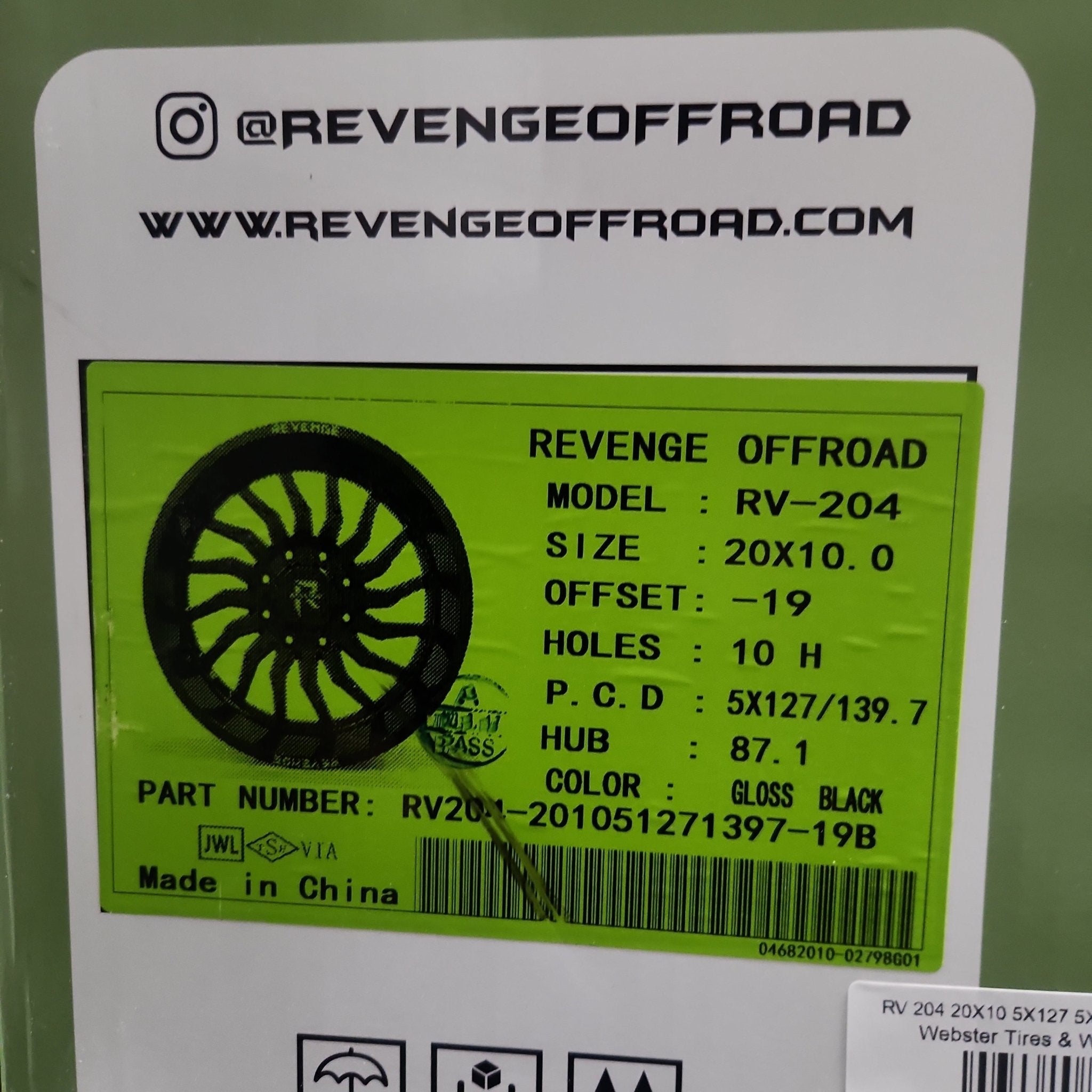 REVENGE RV - 204 20X10 5X127 5X139.7 GLOSS BLACK - Gun Hill Tire House (WTW - WHOLESALE TIRES & WHEELS)