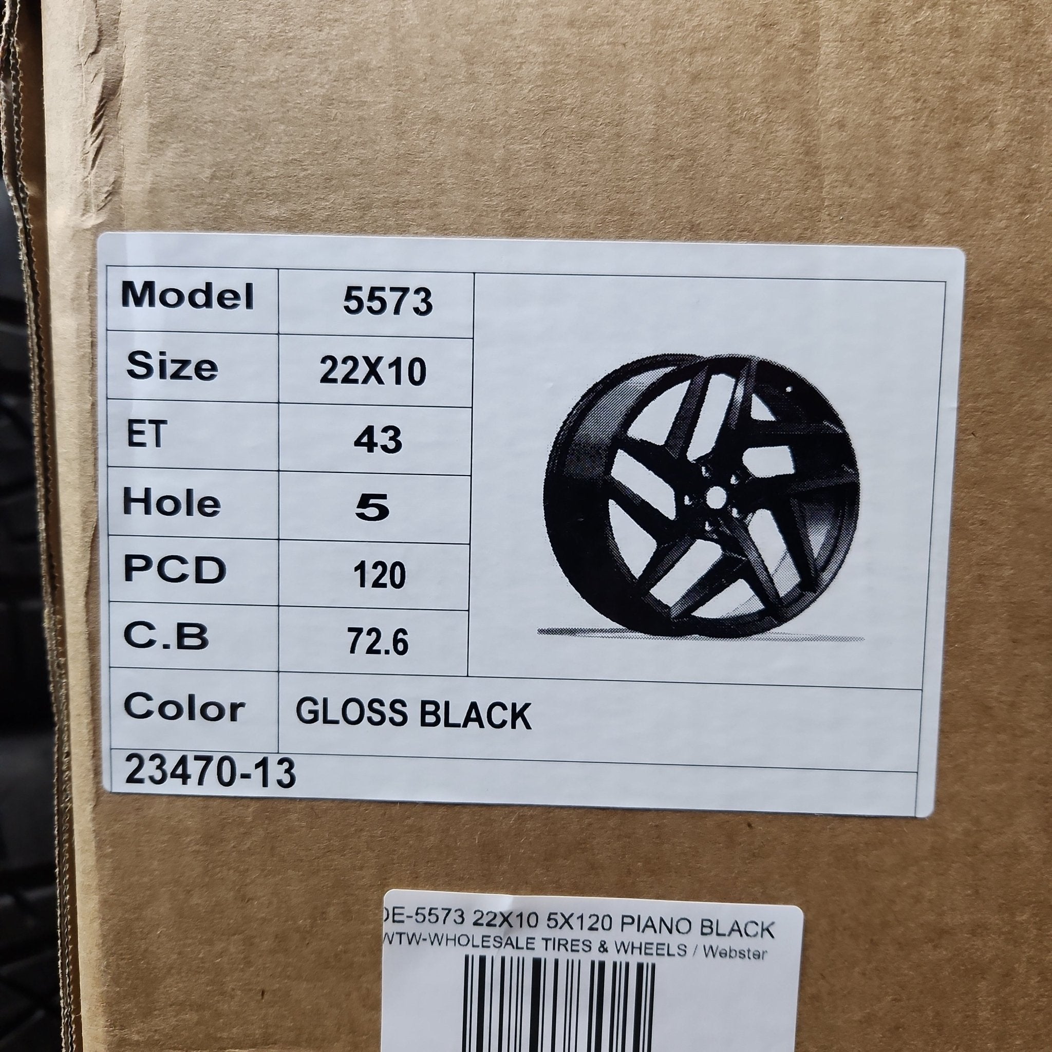 OE - 5573 22X10 5X120 PIANO BLACK - Gun Hill Tire House (WTW - WHOLESALE TIRES & WHEELS)