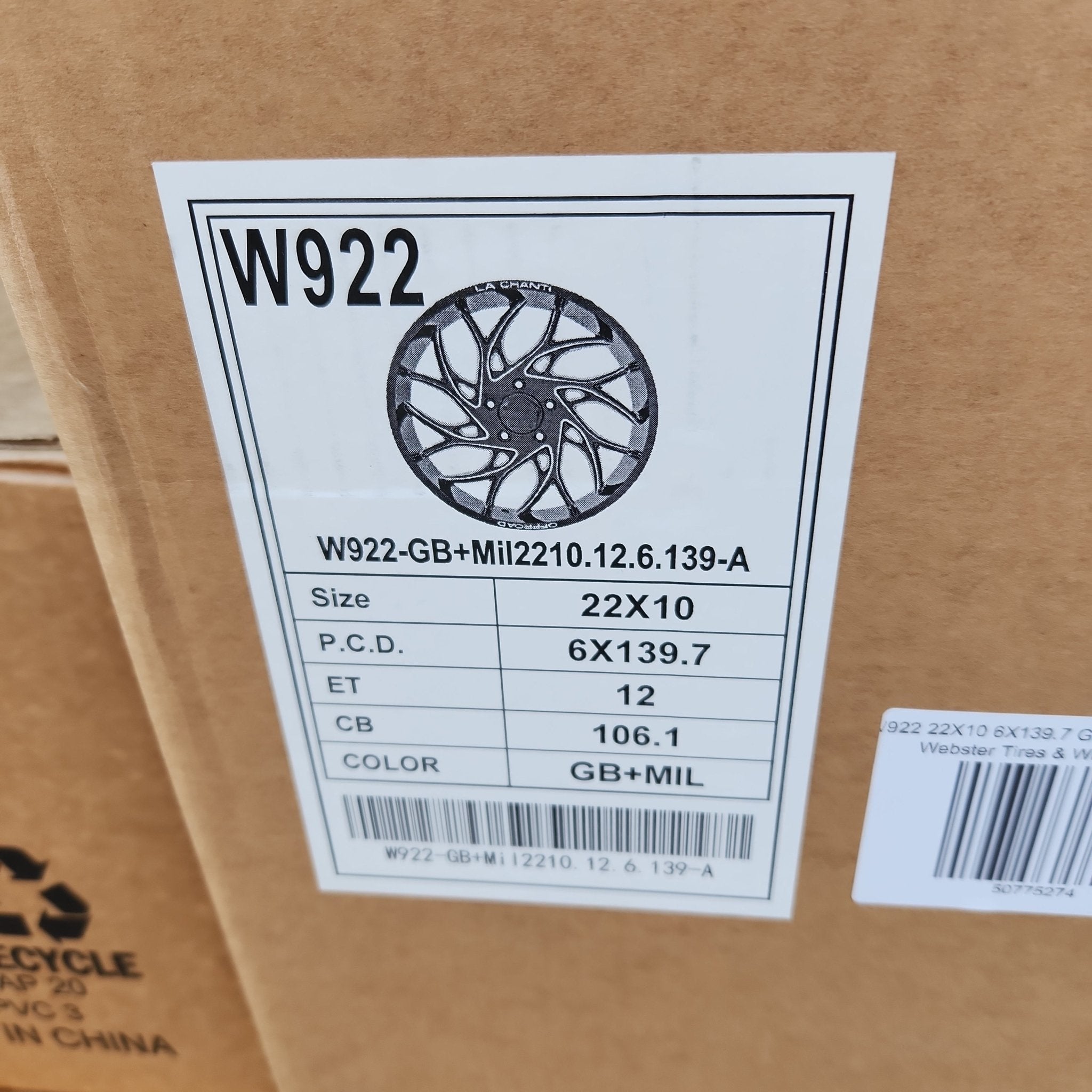 W922 WHEELS 22X10 6X139.7 GLOS BLACK MILLING - Gun Hill Tire House (WTW - WHOLESALE TIRES & WHEELS)