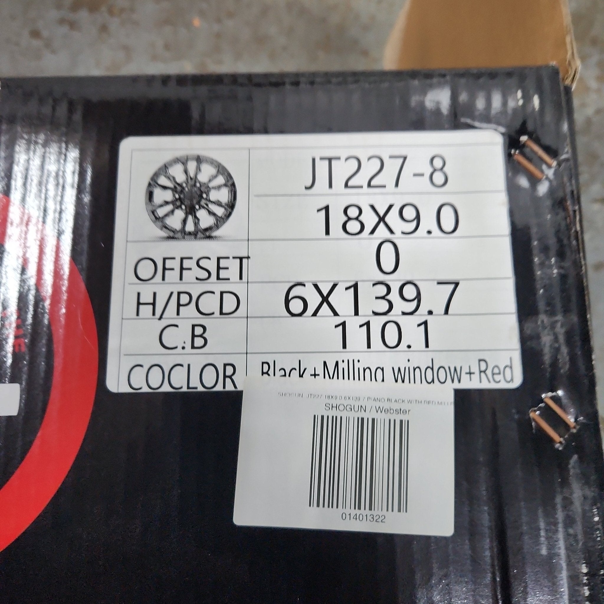 SHOGUN - JT227 18X9.0 6X139.7 PIANO BLACK WITH RED MILLED - Gun Hill Tire House (WTW - WHOLESALE TIRES & WHEELS)