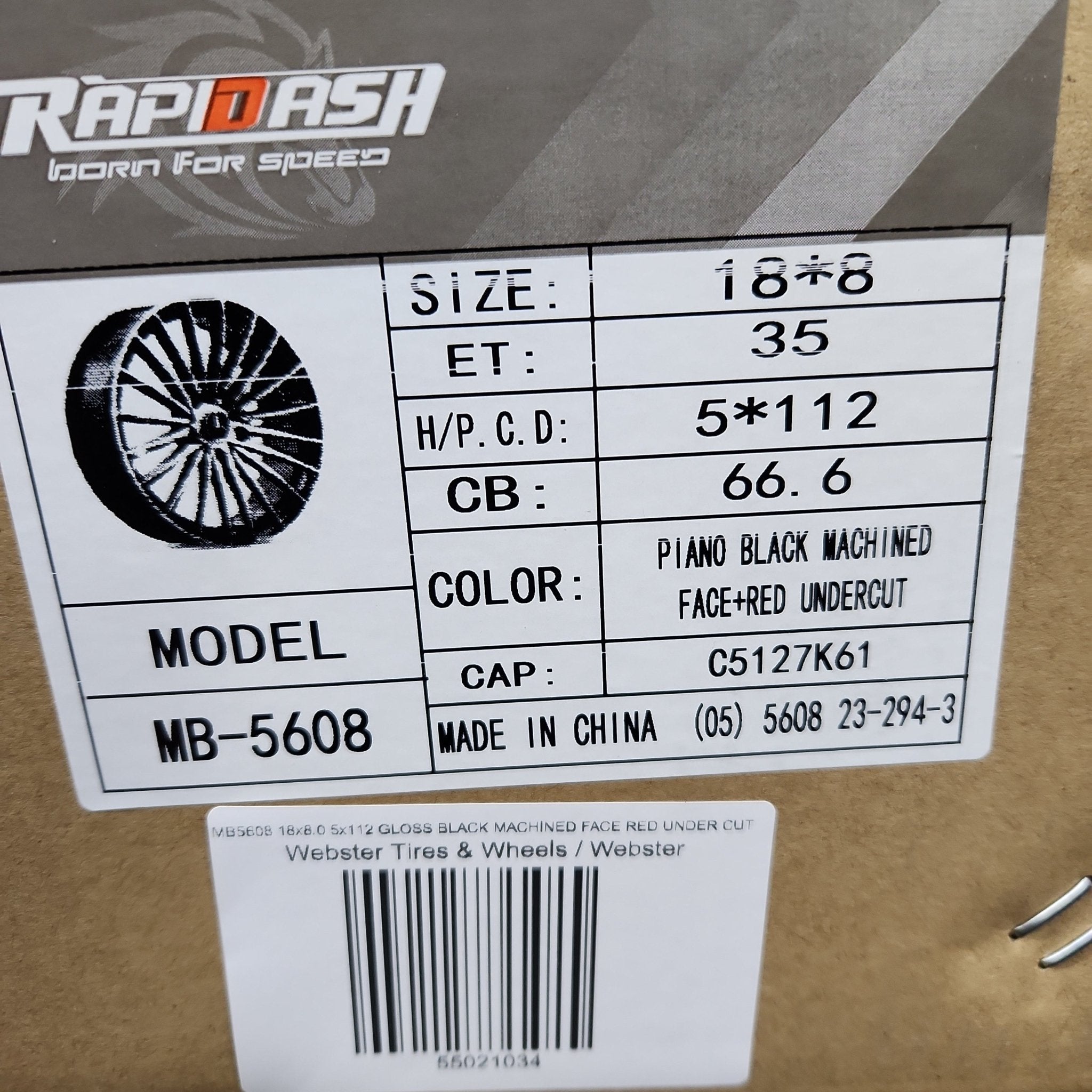 MB - 5608 WHEELS 18x8.0 5x112 GLOSS BLACK MACHINED FACE RED UNDER CUT - Gun Hill Tire House (WTW - WHOLESALE TIRES & WHEELS)