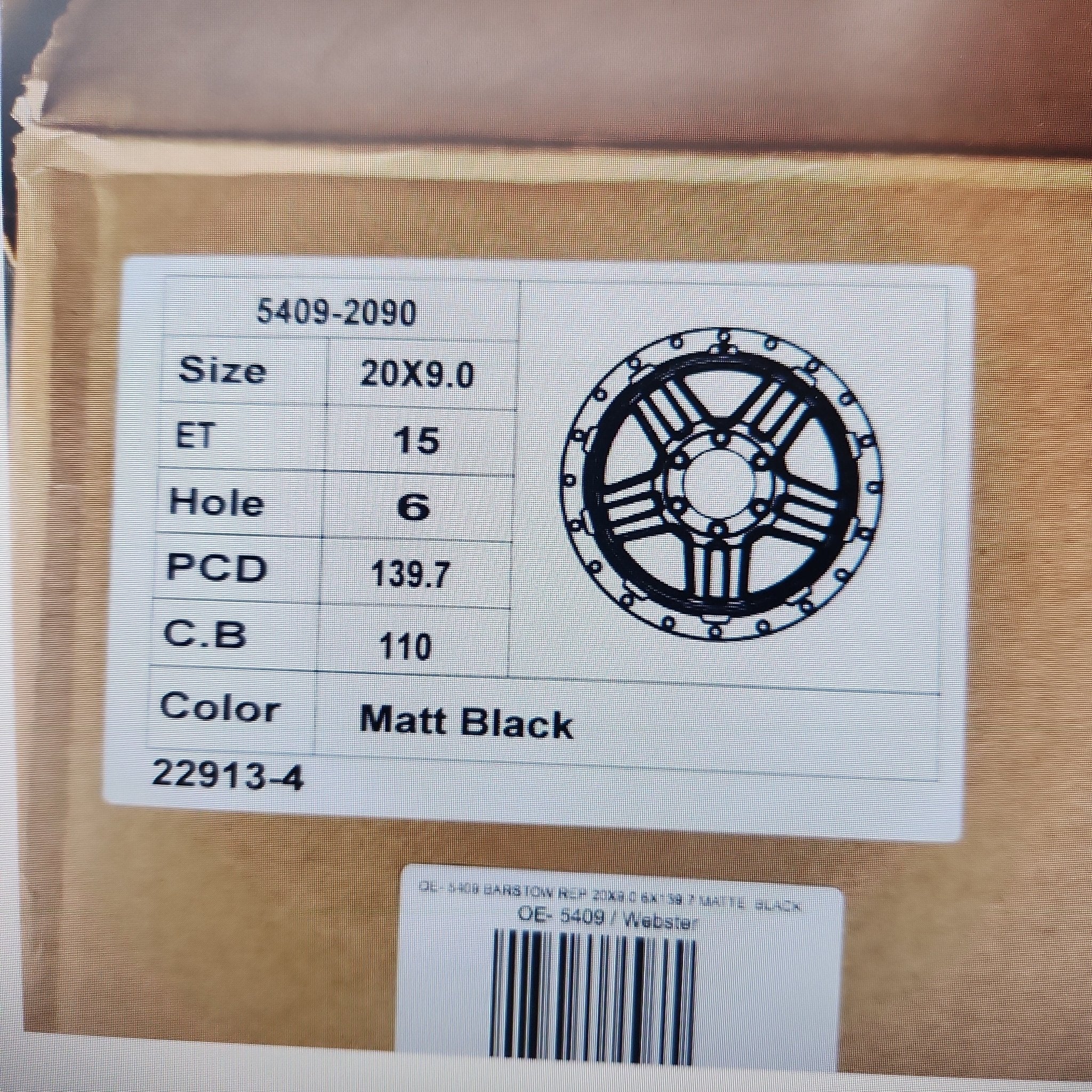 OE - 5409 BARSTOW REP 20X9.0 6X139.7 MATTE BLACK - Gun Hill Tire House (WTW - WHOLESALE TIRES & WHEELS)