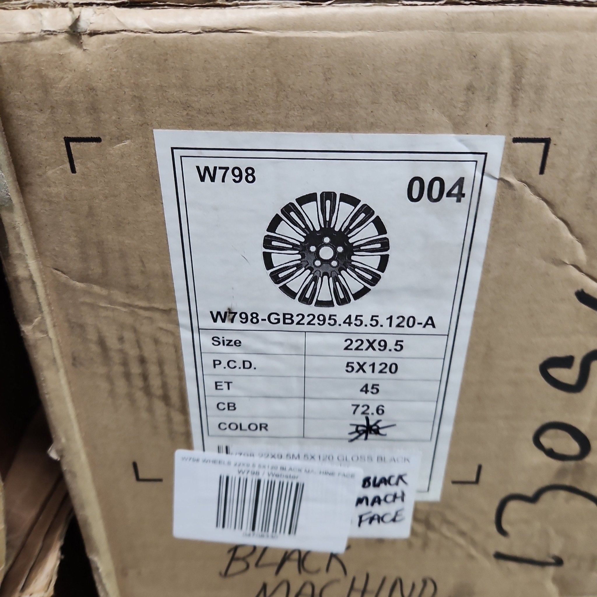 W798 WHEELS 22X9.5 5X120 BLACK MACHINE FACE - Gun Hill Tire House (WTW - WHOLESALE TIRES & WHEELS)