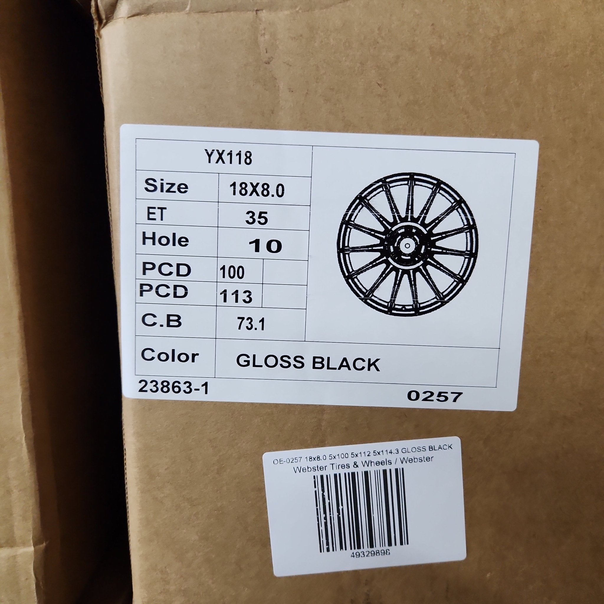 OE - 0257 18x8.0 5x100 5x112 5x114.3 GLOSS BLACK - Gun Hill Tire House (WTW - WHOLESALE TIRES & WHEELS)