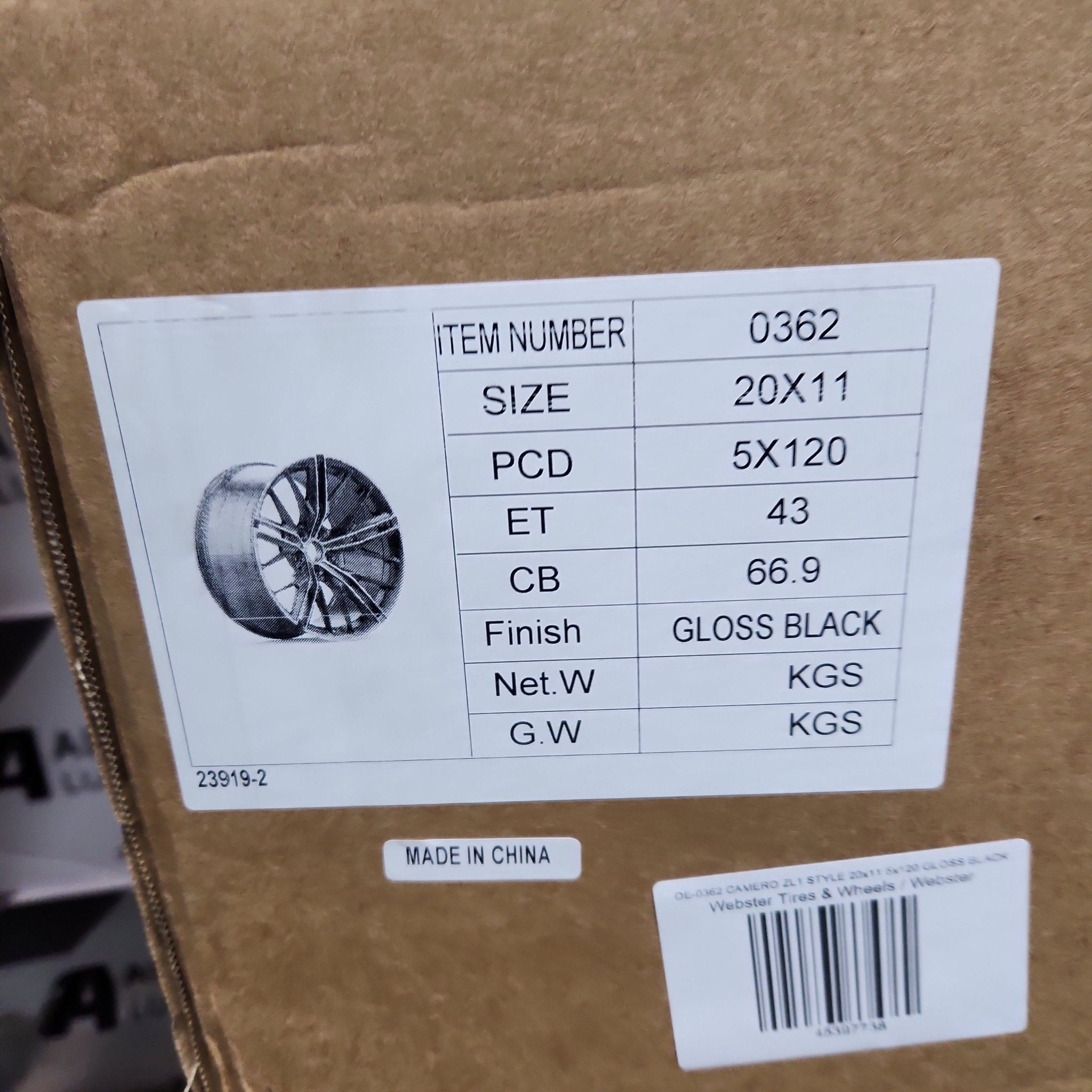 OE - 0362 CAMARO ZL1 STYLE 20x11 5x120 GLOSS BLACK - Gun Hill Tire House (WTW - WHOLESALE TIRES & WHEELS)