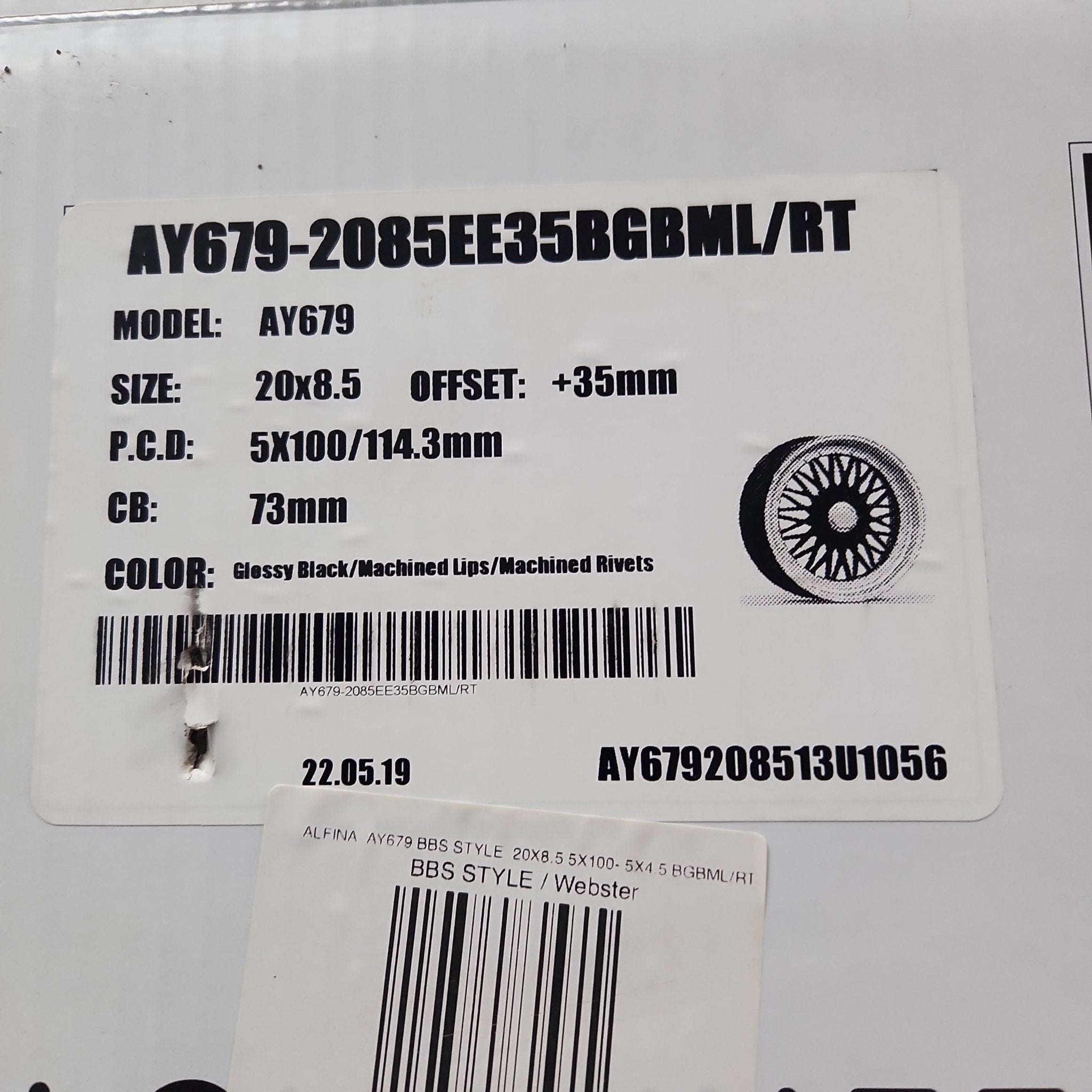 ALFINA AY679 20X8.5 5X100 - 5X4.5 GLOSS BLACK MACHINE FACE - Gun Hill Tire House (WTW - WHOLESALE TIRES & WHEELS)