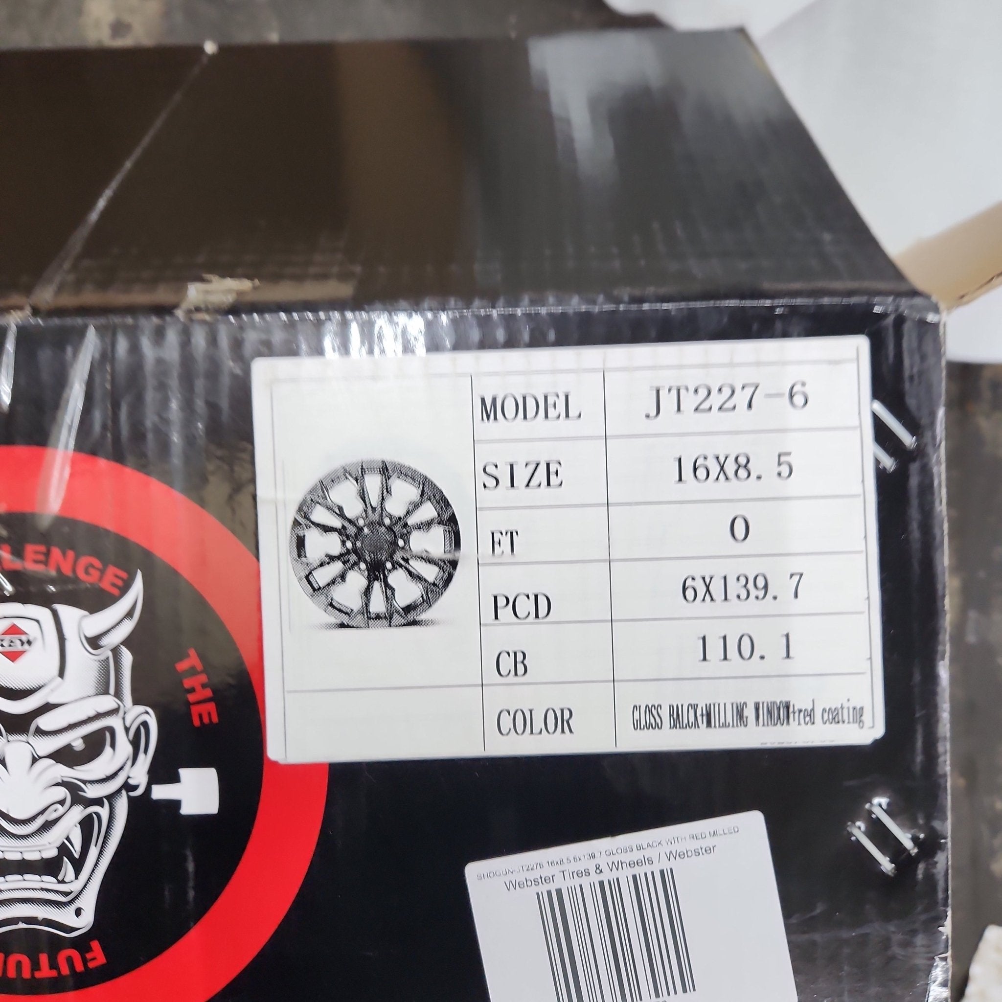 SHOGUN - JT2276 16x8.5 6x139.7 GLOSS BLACK WITH RED MILLED - Gun Hill Tire House (WTW - WHOLESALE TIRES & WHEELS)