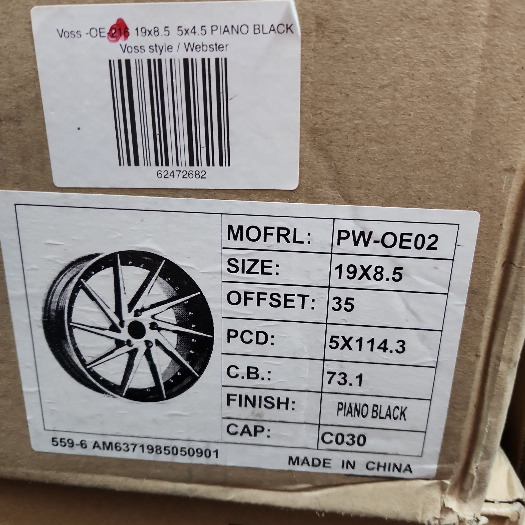 VOSSEN STYLE - PW OE02 CVT 19x8.5 5x4.5 PIANO BLACK - Gun Hill Tire House (WTW - WHOLESALE TIRES & WHEELS)