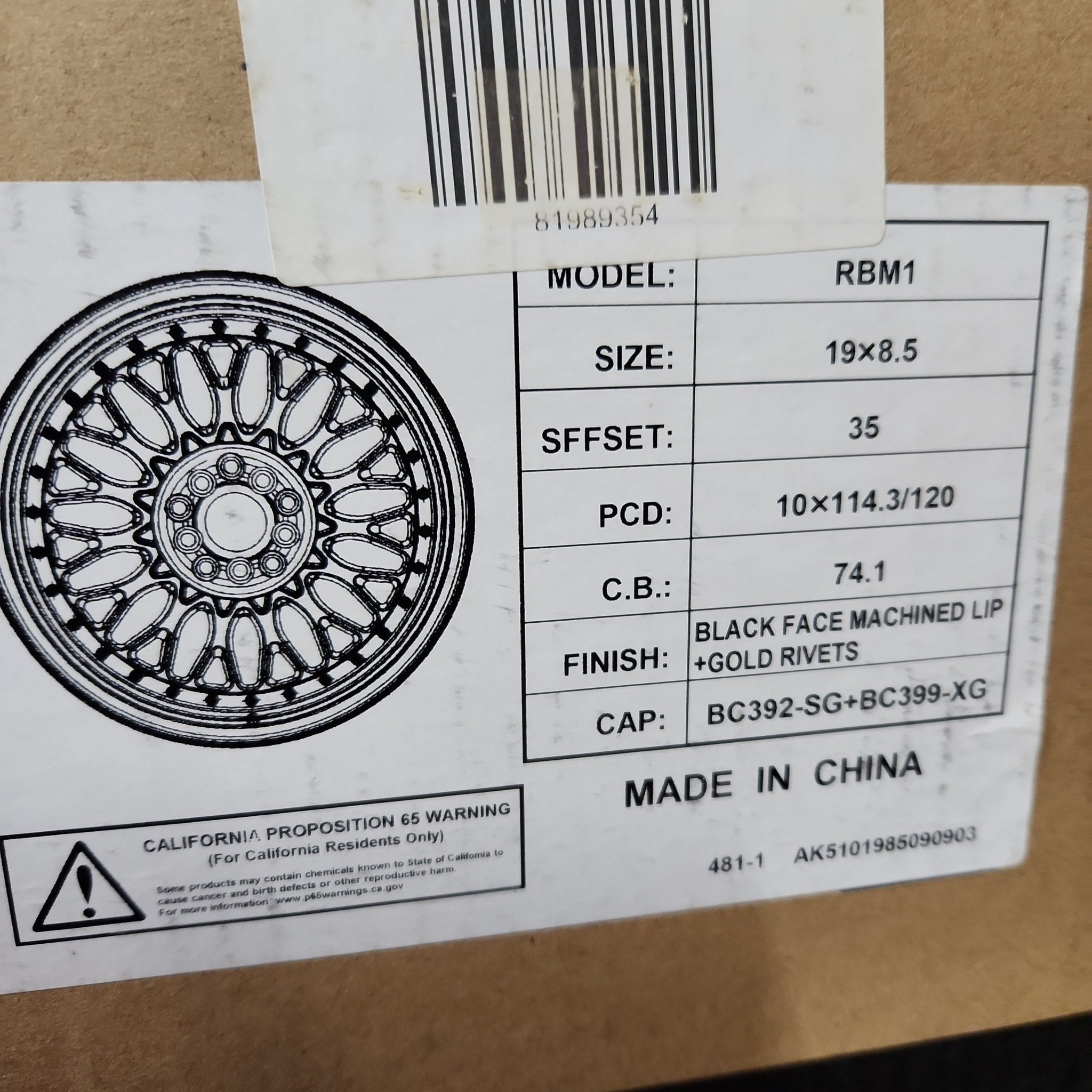 UNLEASH - WHEELS RBM1 19X8.5 5X4.5/ 5X120 BFM LIP+GOLD RIVETS - Gun Hill Tire House (WTW - WHOLESALE TIRES & WHEELS)