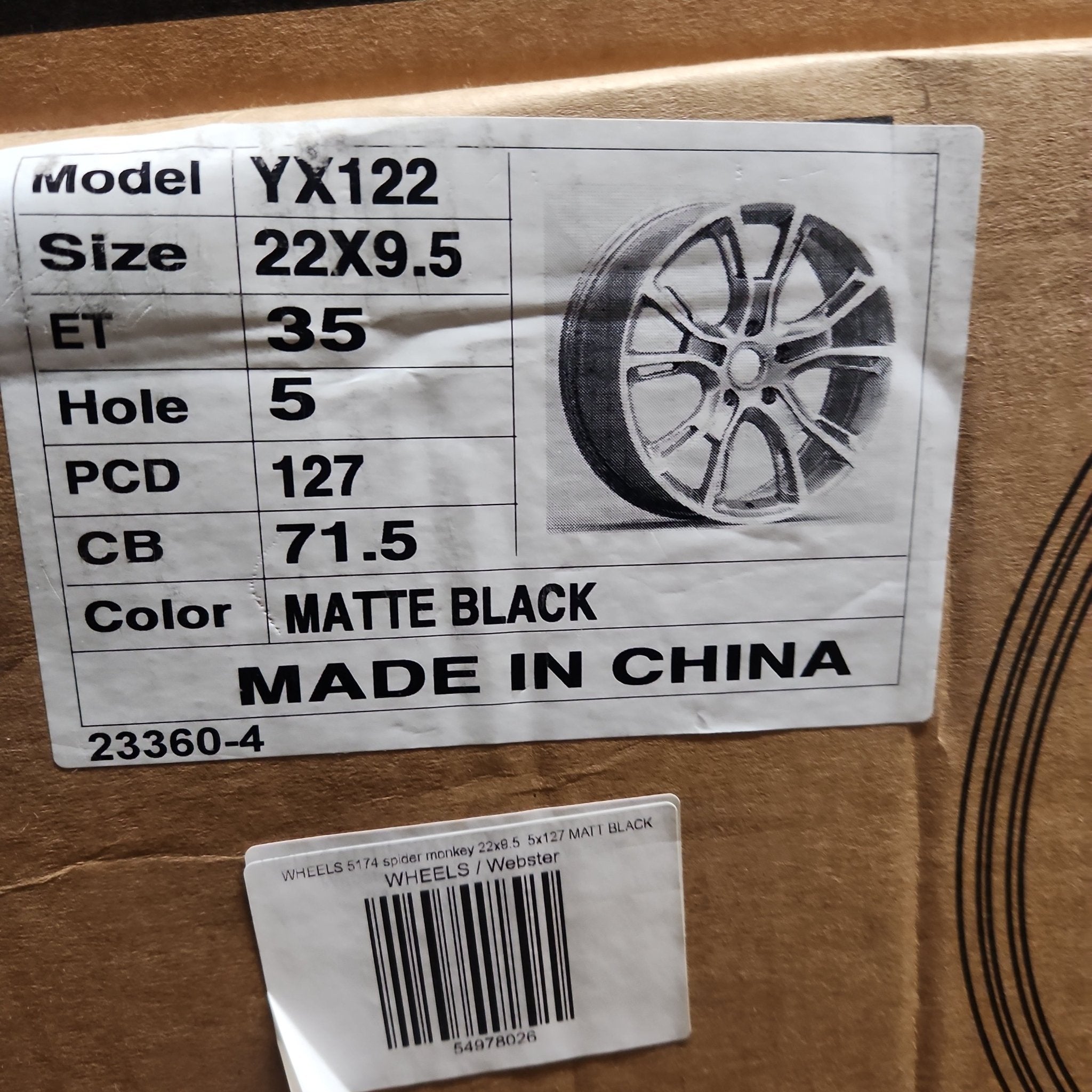 YX122 WHEELS spider monkey 22x9.5 5x127 MATT BLACK - Gun Hill Tire House (WTW - WHOLESALE TIRES & WHEELS)