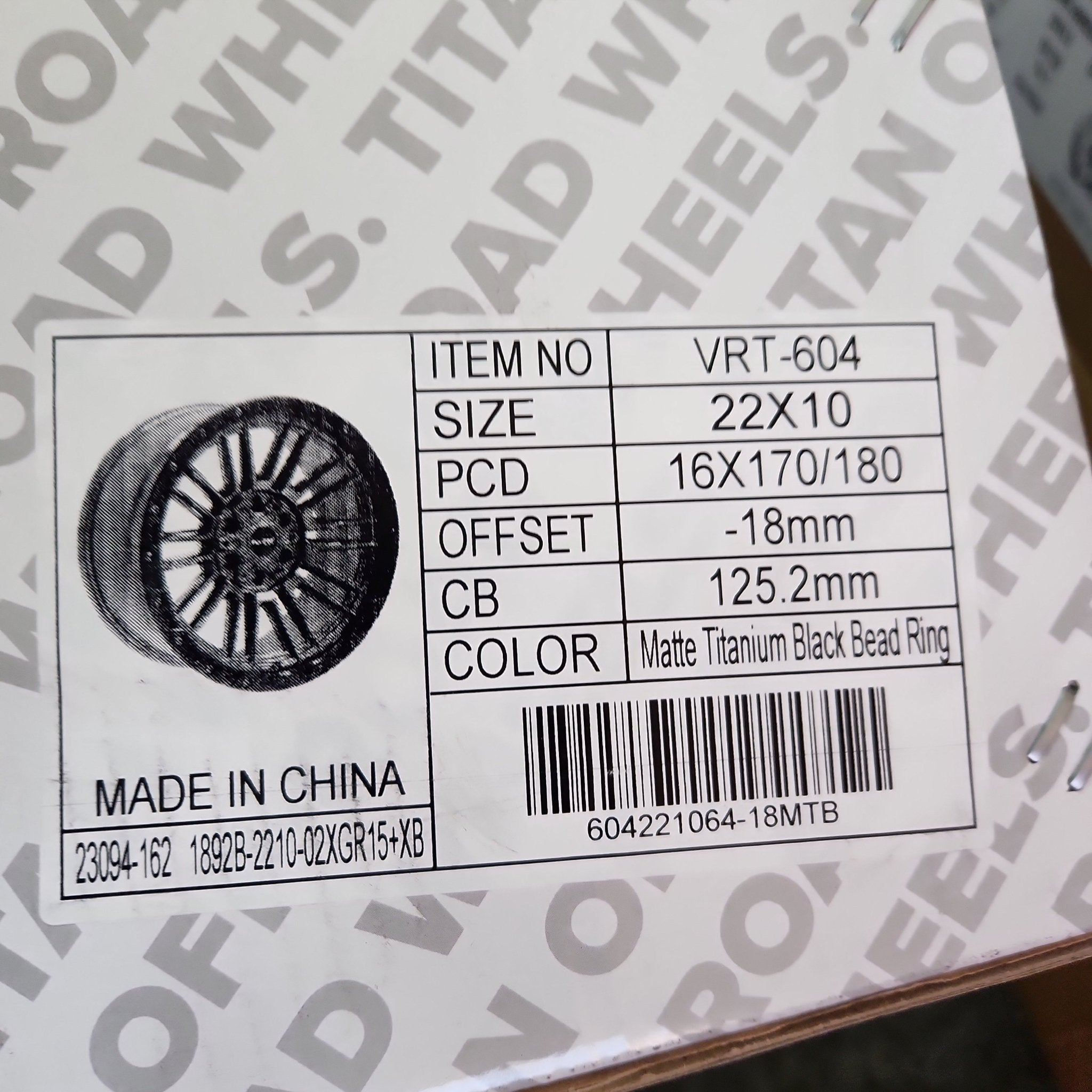 VORTEK VRT - 604 22X10 8X180 8X170 MATTE TITANIUM - BLK BEAD RING - Gun Hill Tire House (WTW - WHOLESALE TIRES & WHEELS)