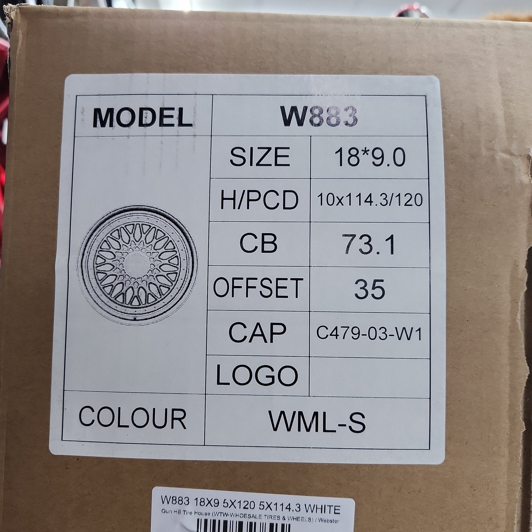 W883 18x9 5x120 5x114.3 WHITE MACHINED LIP - Gun Hill Tire House (WTW - WHOLESALE TIRES & WHEELS)