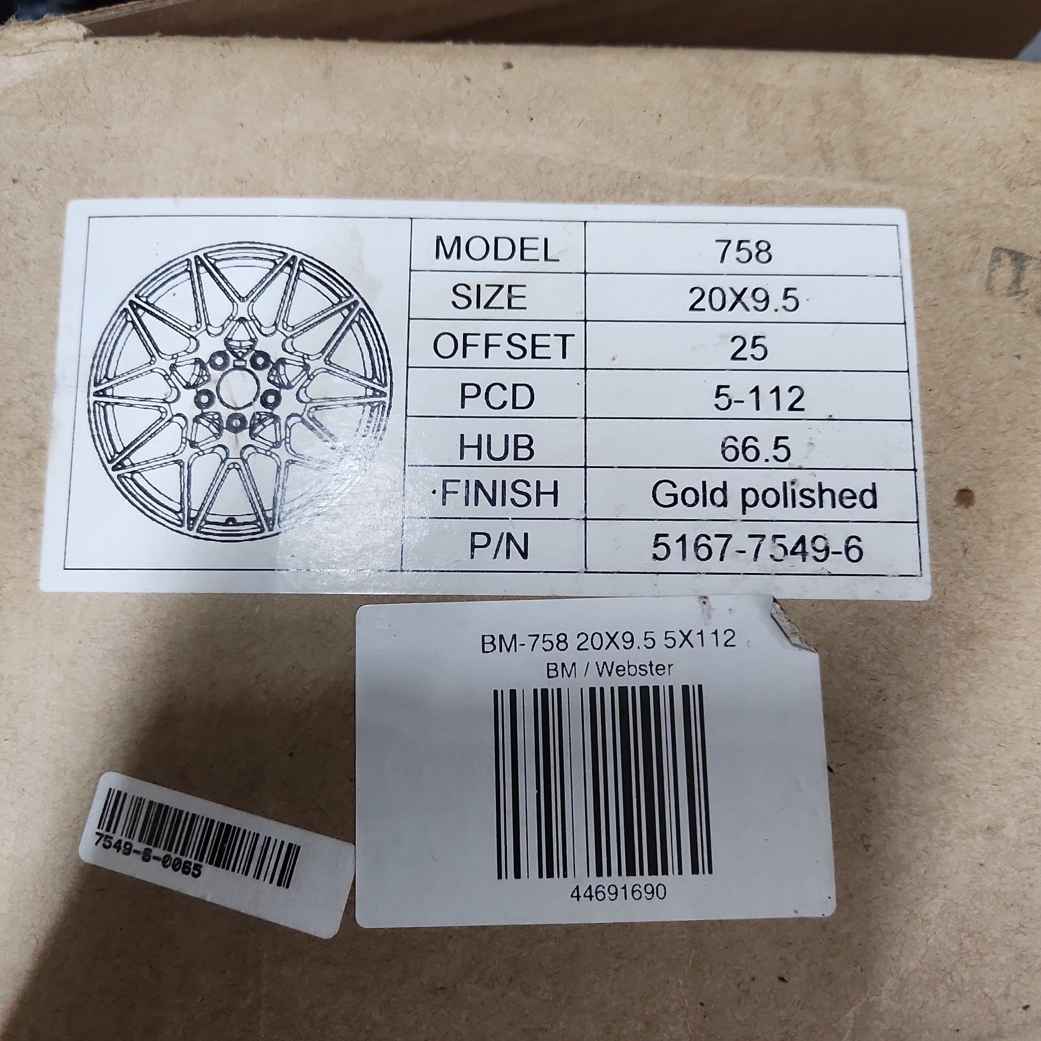 758 WHEELS 20X9.5 5X112 GOLD POLISH - Gun Hill Tire House (WTW - WHOLESALE TIRES & WHEELS)