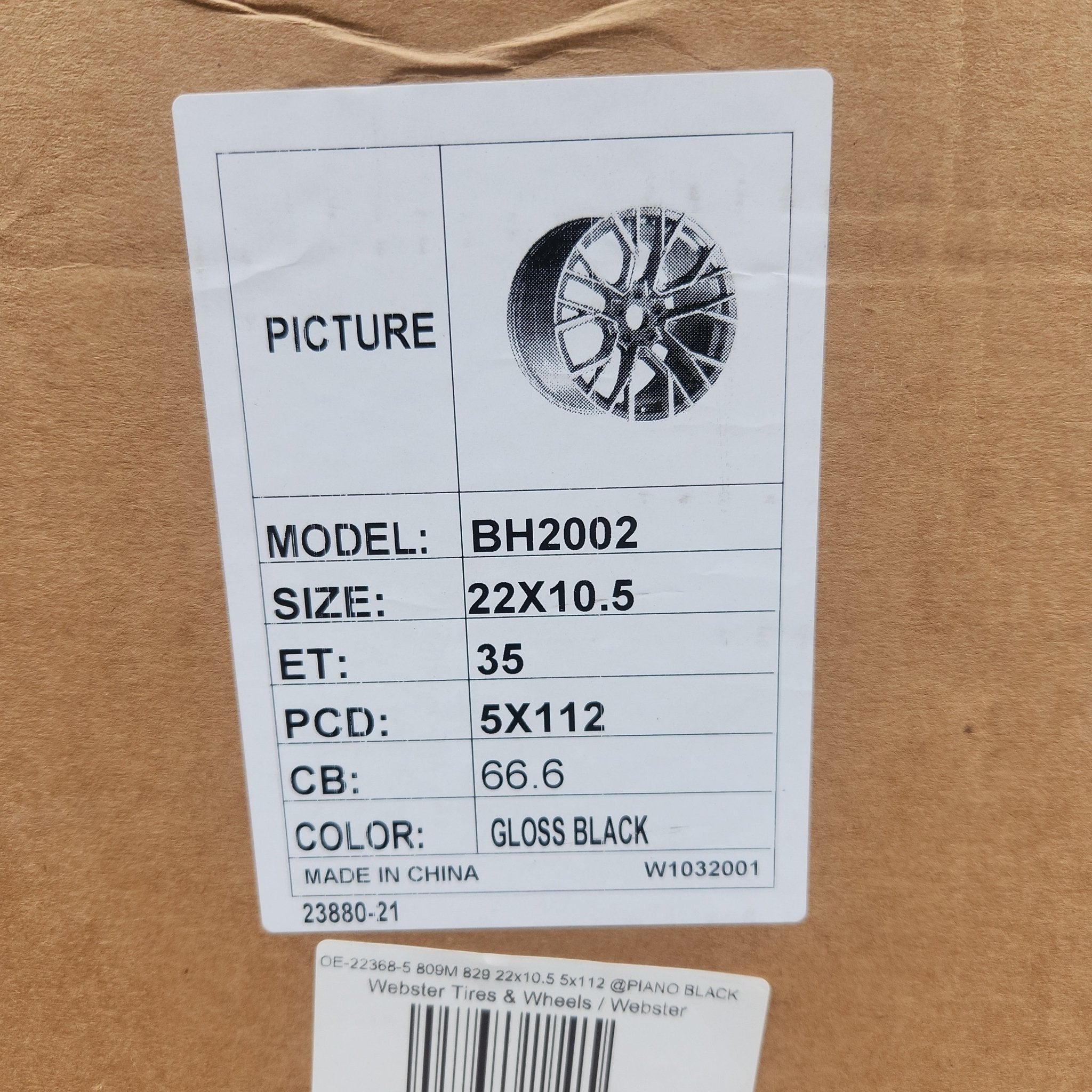 OE - 22368 - 5 809M 829 BH2002 22x10.5 5x112 @PIANO BLACK - Gun Hill Tire House (WTW - WHOLESALE TIRES & WHEELS)