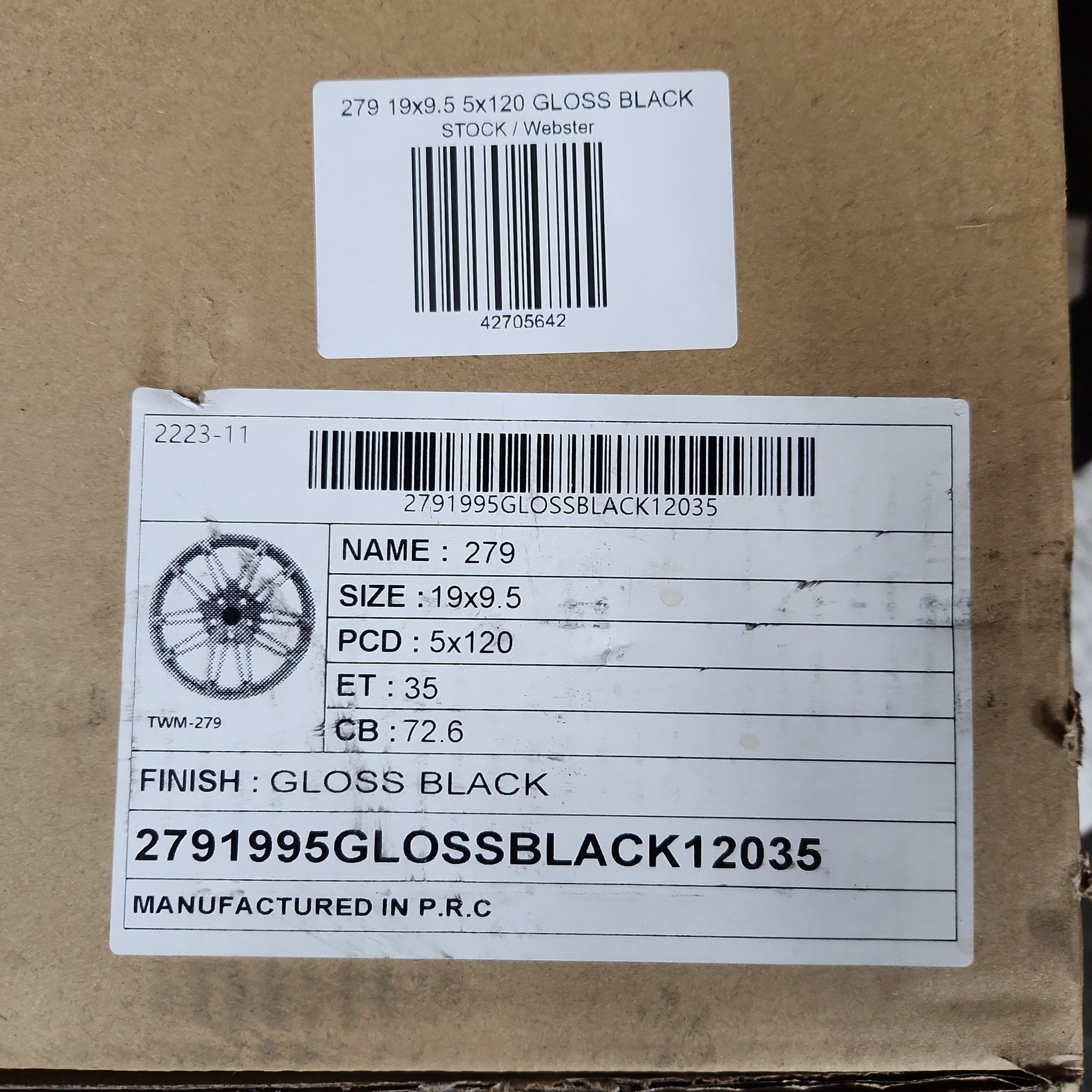 GWG 279 19x9.5 5x120 GLOSS BLACK - Gun Hill Tire House (WTW - WHOLESALE TIRES & WHEELS)