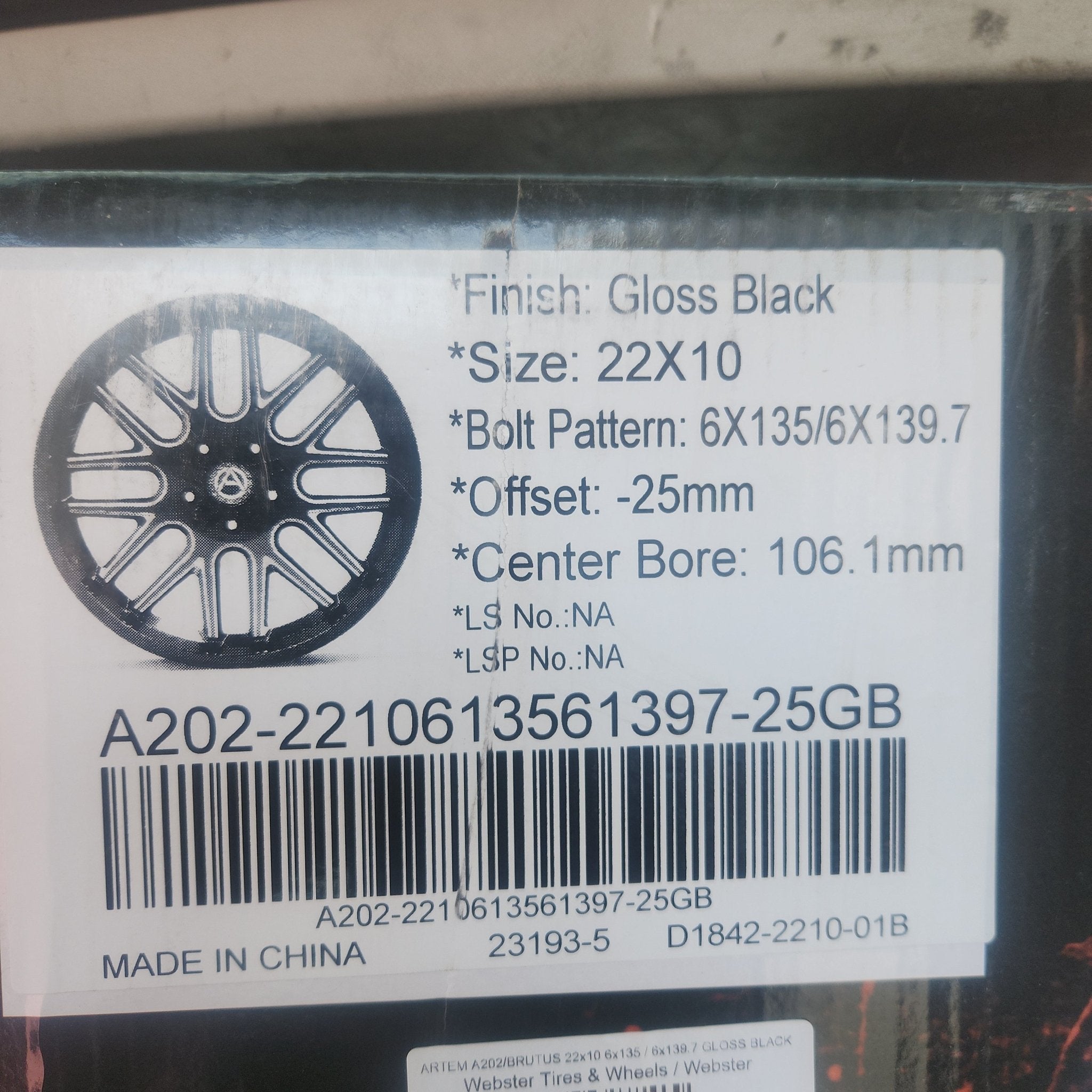 ARTEM A202/BRUTUS 22x10 6x135 / 6x139.7 GLOSS BLACK - Gun Hill Tire House (WTW - WHOLESALE TIRES & WHEELS)
