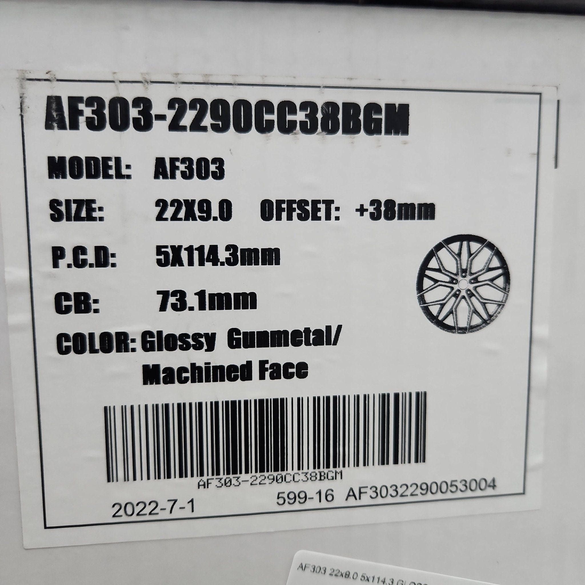 AF303 22x9.0 5x114.3 GLOSS GUNMETAL MACHINED FACE - Gun Hill Tire House (WTW - WHOLESALE TIRES & WHEELS)