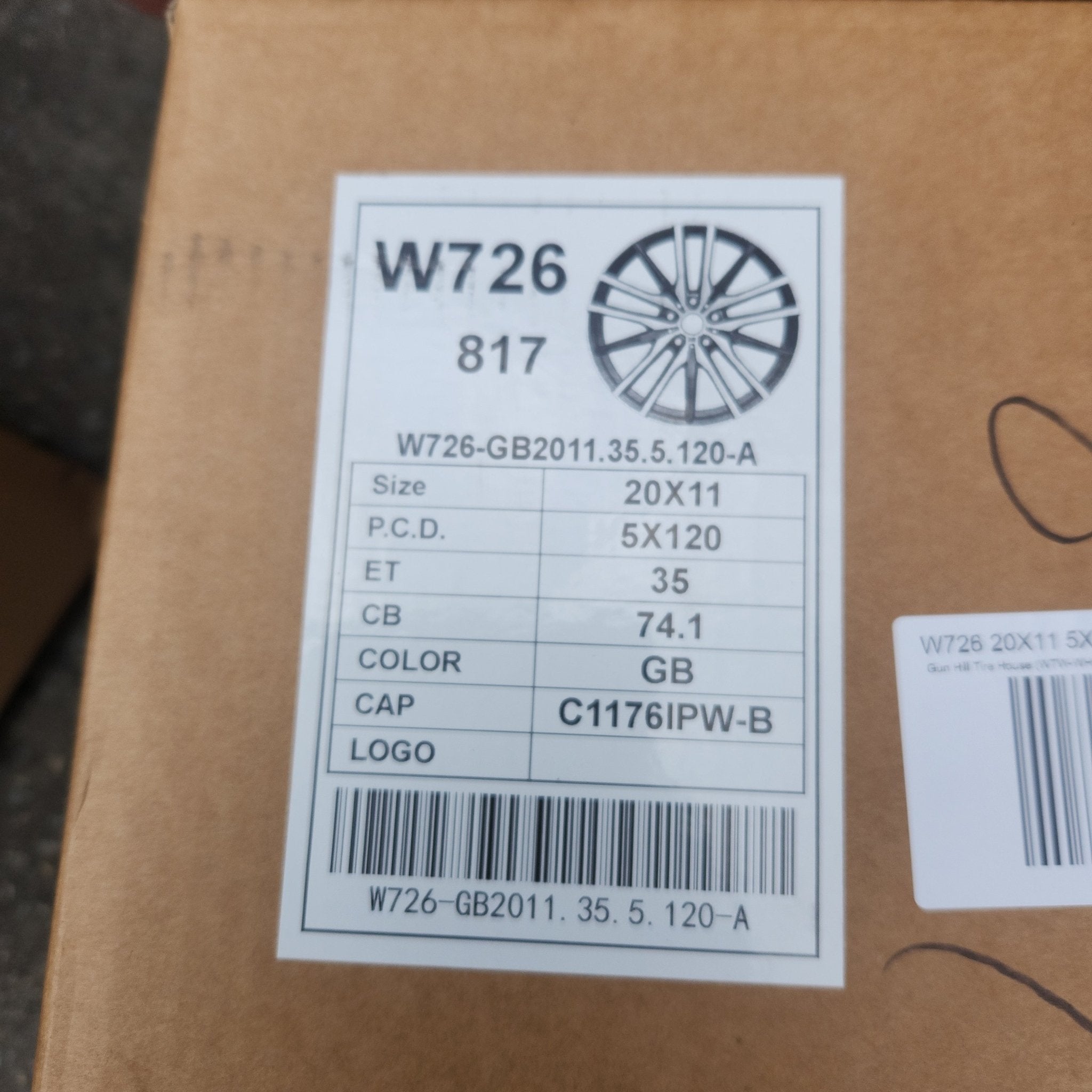 W726 20X11 5X120 GLOSS BLACK - Gun Hill Tire House (WTW - WHOLESALE TIRES & WHEELS)