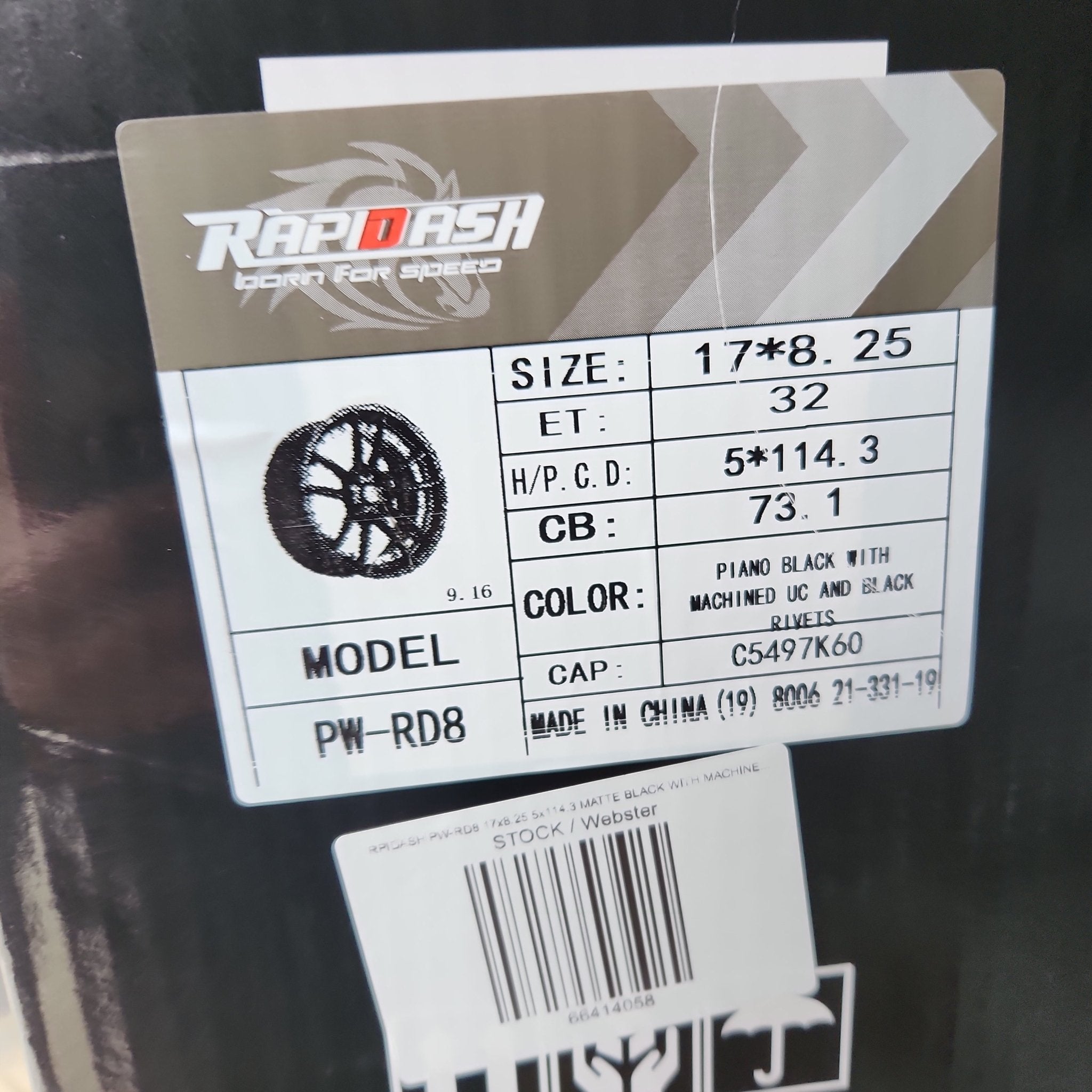 RPIDASH PW - RD8 17x8.25 5x114.3 MATTE BLACK WITH MACHINED UNDER CUT AND BLACK RIVETS - Gun Hill Tire House (WTW - WHOLESALE TIRES & WHEELS)