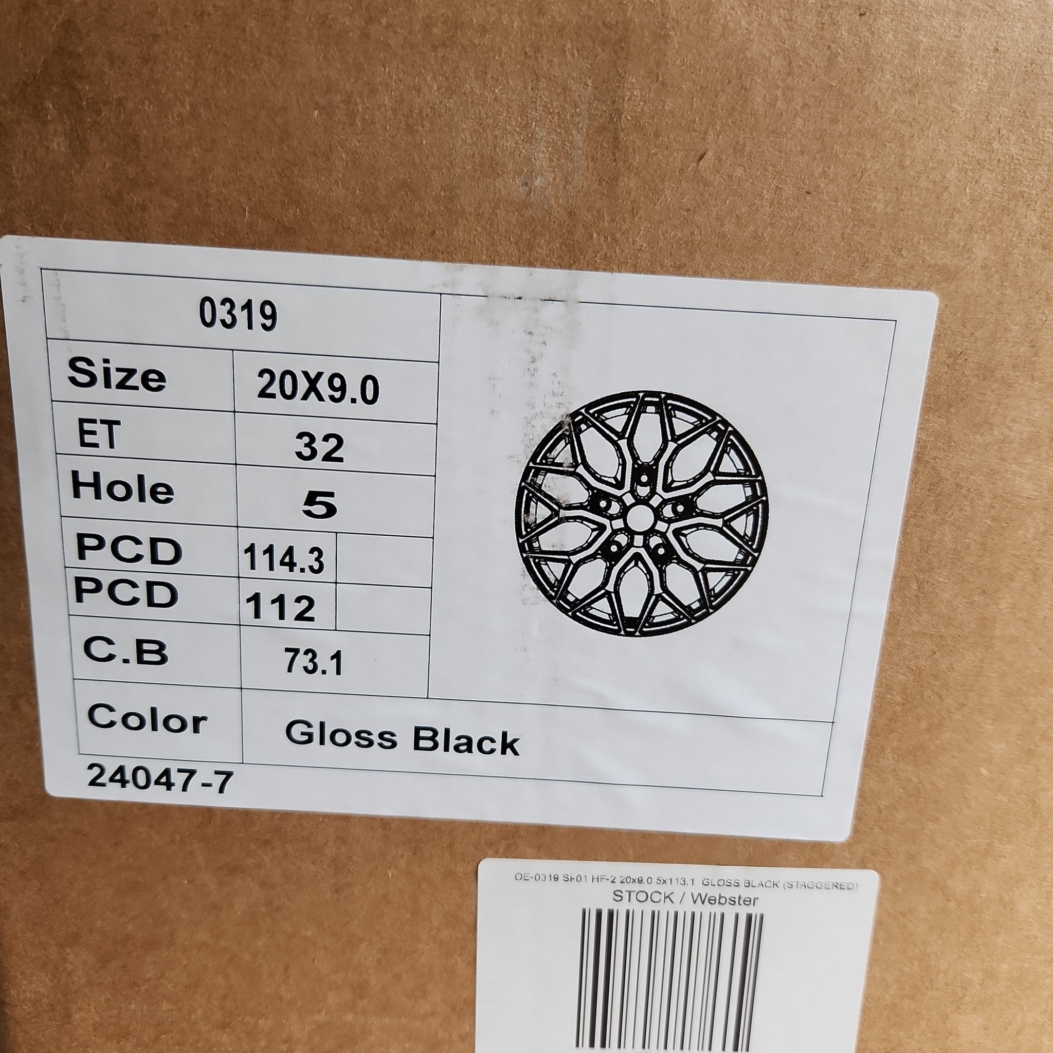 OE - 0319 Si - 01 HF - 2 20x9.0 5x112 5x114.3 GLOSS BLACK (STAGGERED) - Gun Hill Tire House (WTW - WHOLESALE TIRES & WHEELS)