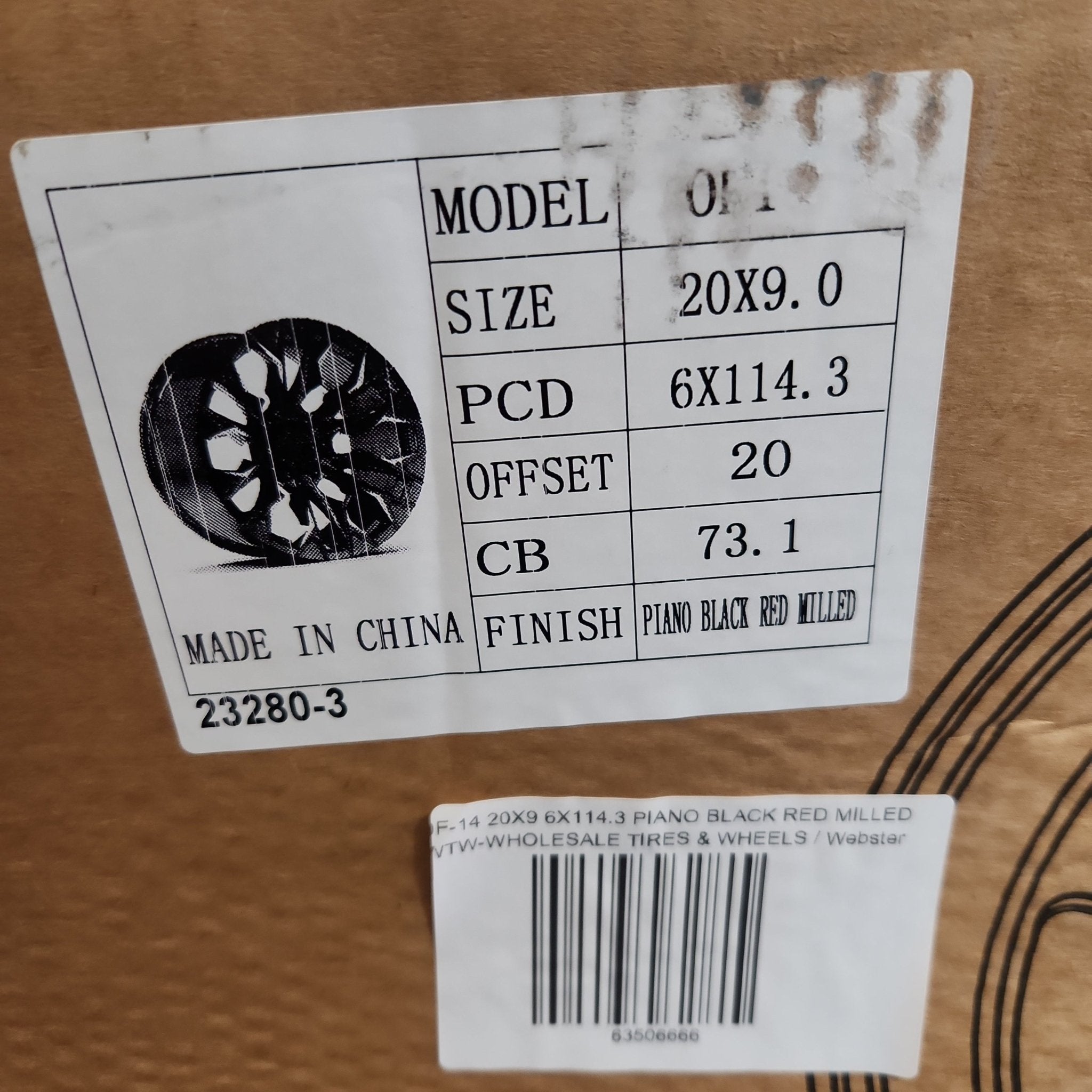 OF - 14 20X9 6X114.3 PIANO BLACK W/RED MILLED - Gun Hill Tire House (WTW - WHOLESALE TIRES & WHEELS)