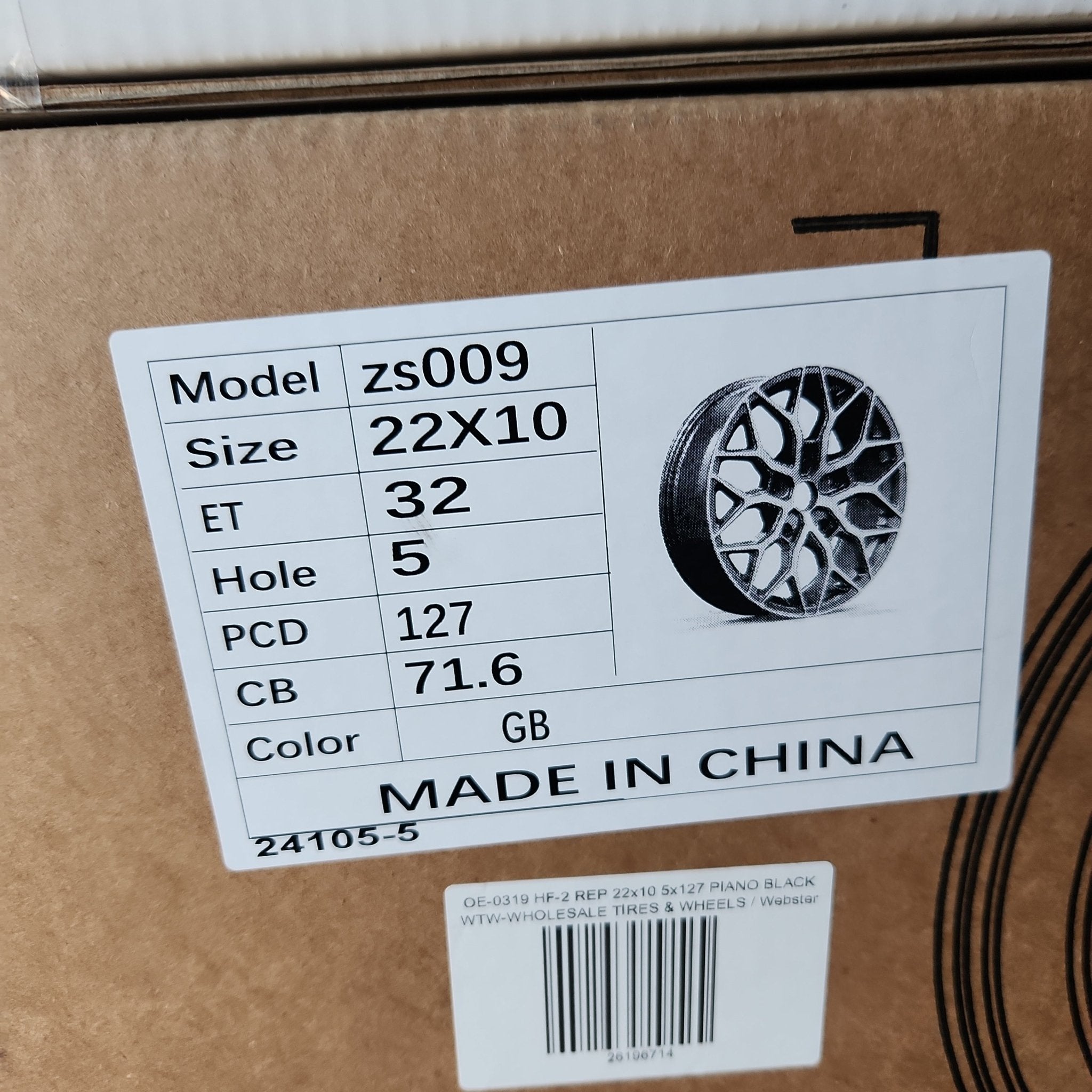 OE - 0319 HF - 2 REP 22x10 5x127 PIANO BLACK - Gun Hill Tire House (WTW - WHOLESALE TIRES & WHEELS)