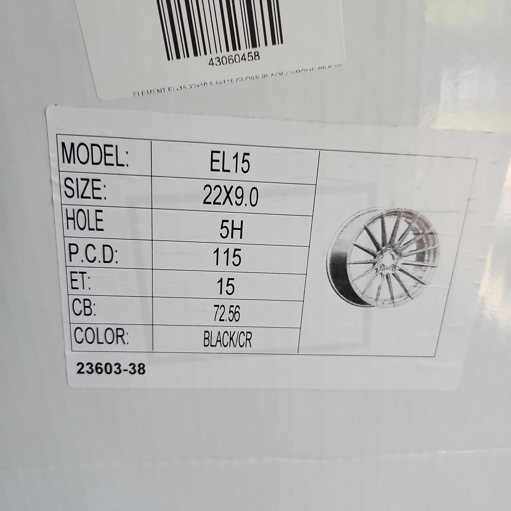 ELEMENT EL - 15 22x9.0 5x115 GLOSS BLACK CHROME RIVETS - Gun Hill Tire House (WTW - WHOLESALE TIRES & WHEELS)