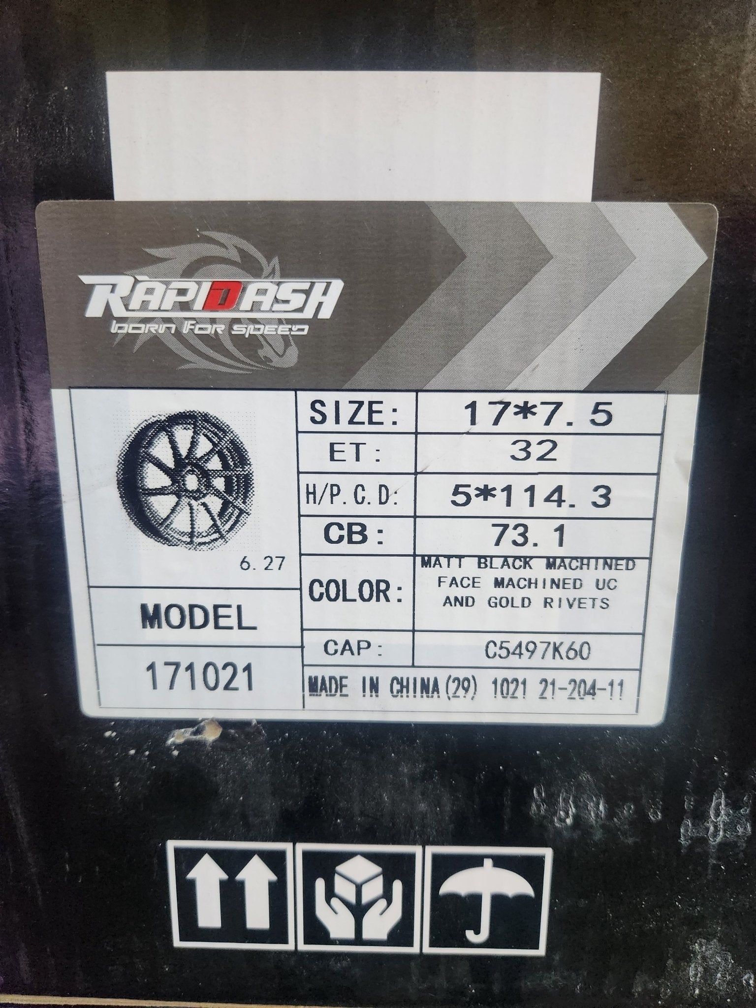 RAPIDASH - PW - RD - 171021 17X7.5 5X114.3 MATT BLACK MACHINED FACE UC AND GOLD RIVETS - Gun Hill Tire House (WTW - WHOLESALE TIRES & WHEELS)