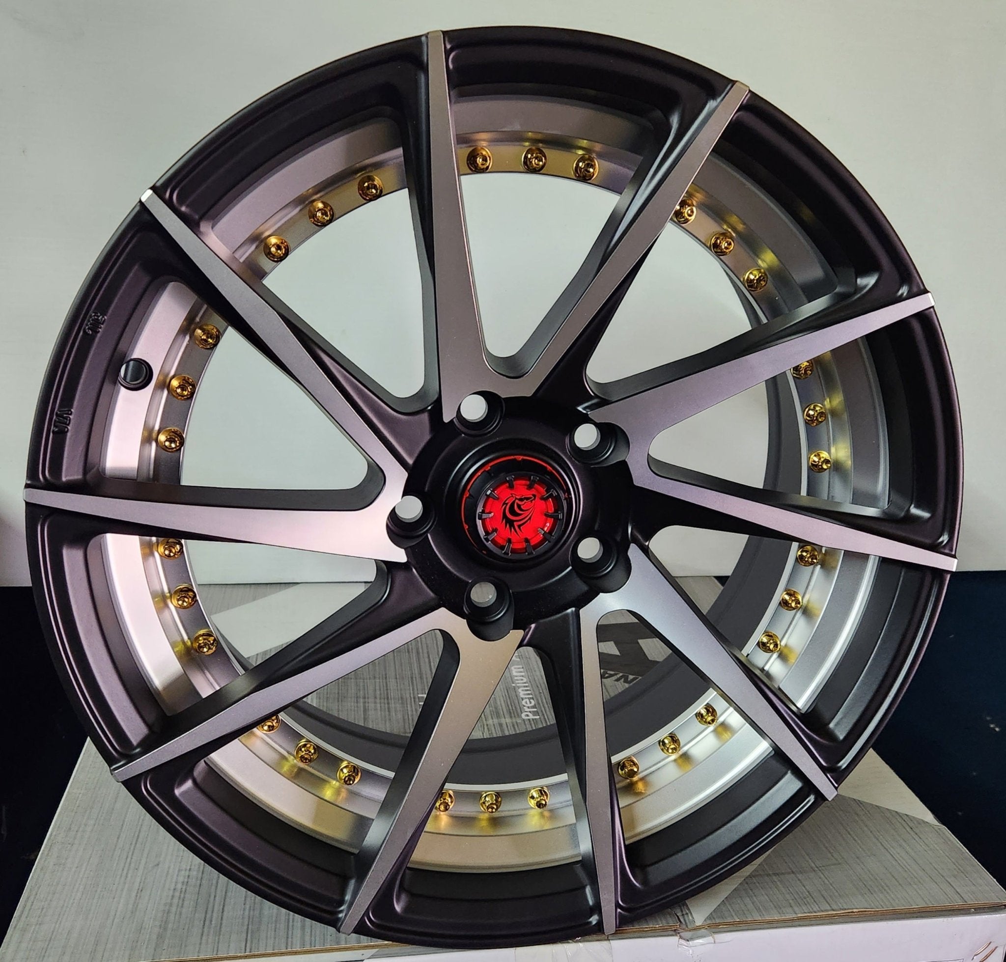 RAPIDASH - PW - RD - 171021 17X7.5 5X114.3 MATT BLACK MACHINED FACE UC AND GOLD RIVETS - Gun Hill Tire House (WTW - WHOLESALE TIRES & WHEELS)
