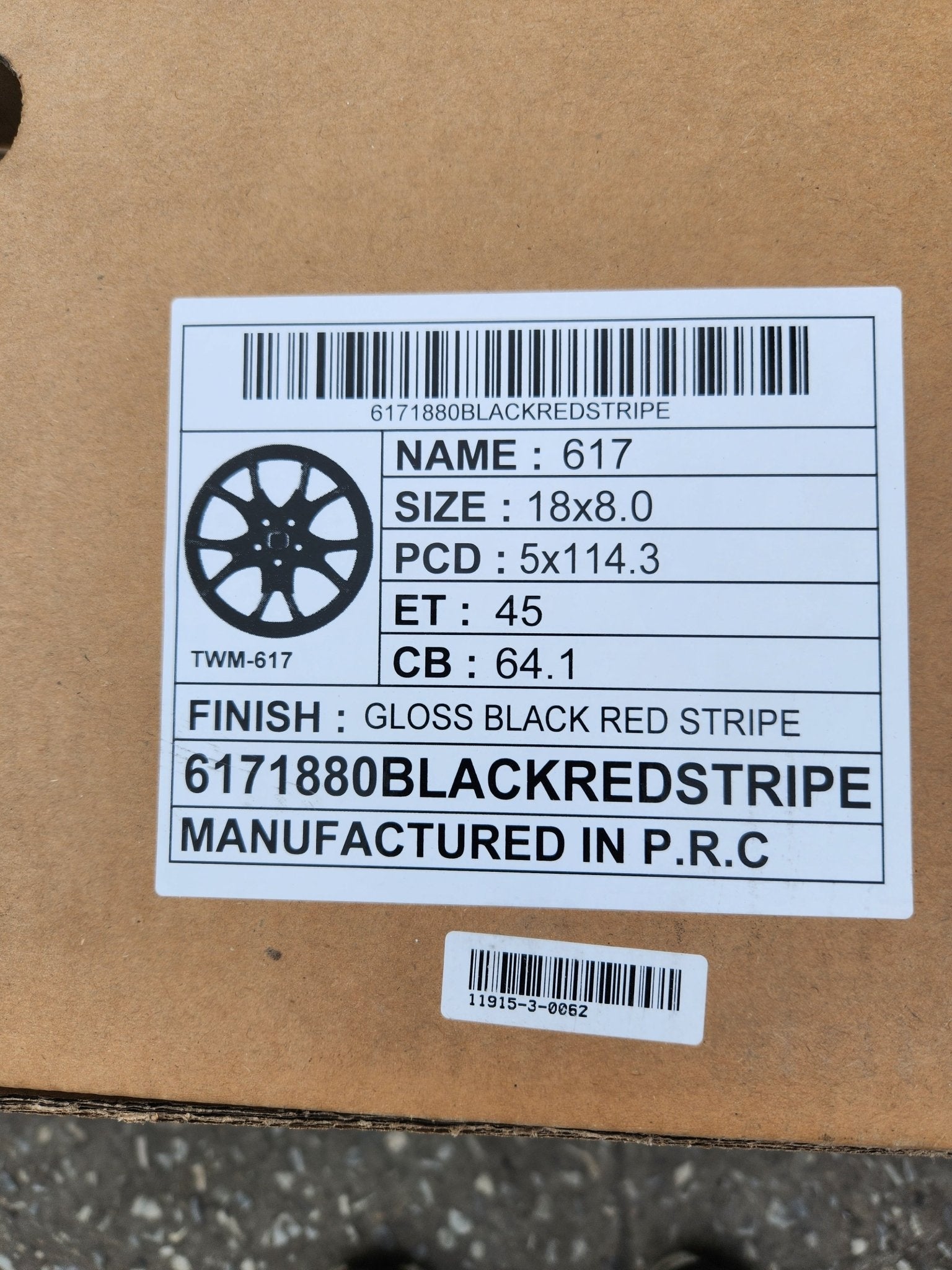 617 WHEELS 18X8.0 5X114.3 GLOSS BLACK RED STRIPE - Gun Hill Tire House (WTW - WHOLESALE TIRES & WHEELS)