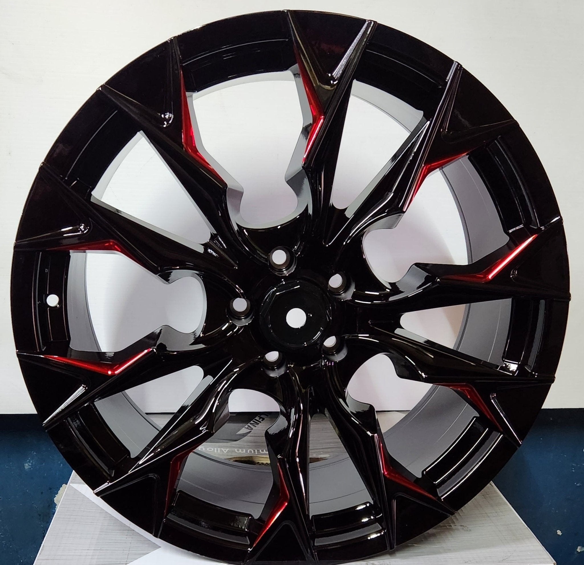 OF - 14 20X9.0 5X114.3 PIANO BLACK W/RED MILLED - Gun Hill Tire House (WTW - WHOLESALE TIRES & WHEELS)