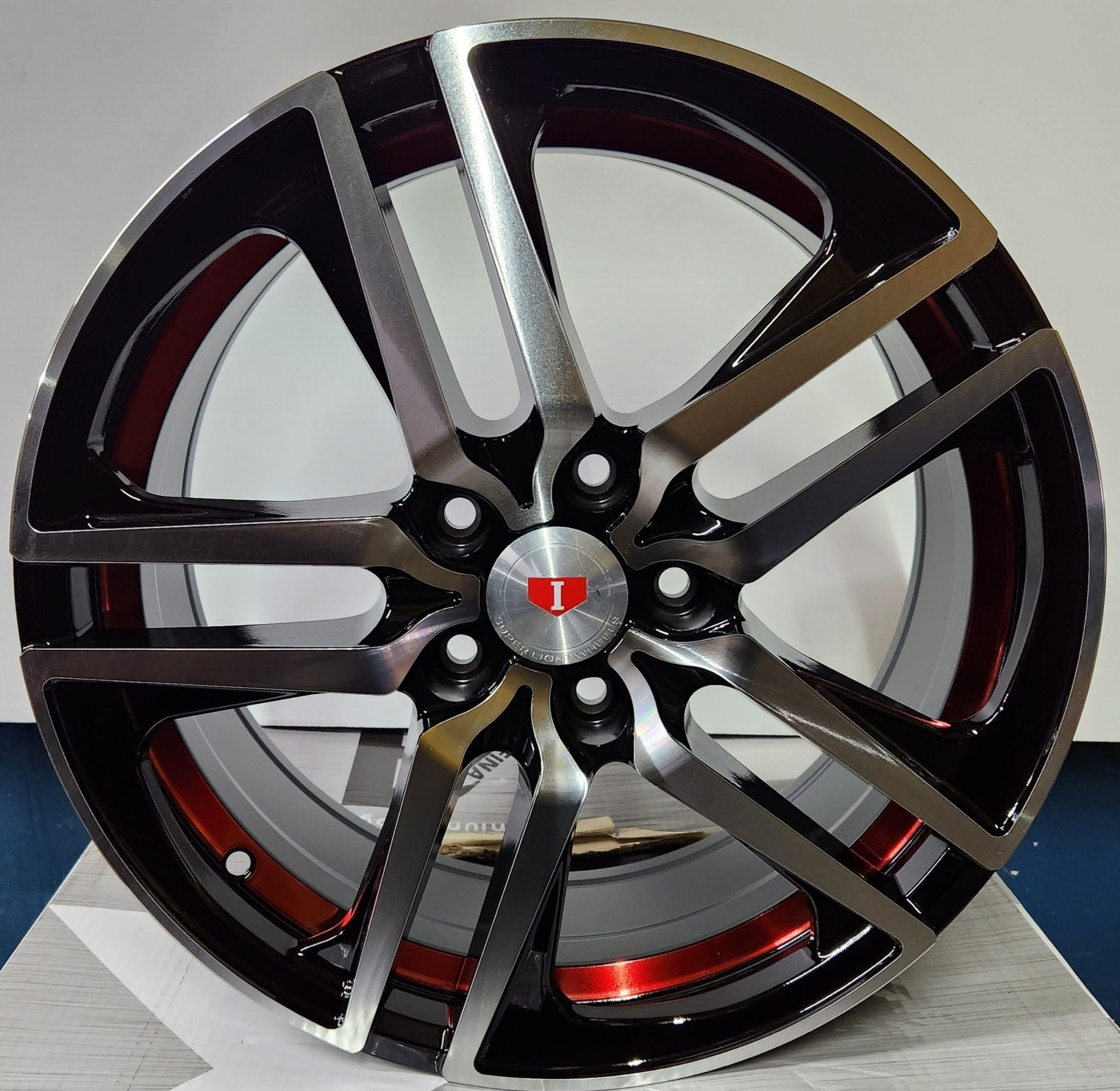PW - RD - 14 17X7.5 5X114 PIANO BLACK MACHINED FACE + RED UC - Gun Hill Tire House (WTW - WHOLESALE TIRES & WHEELS)