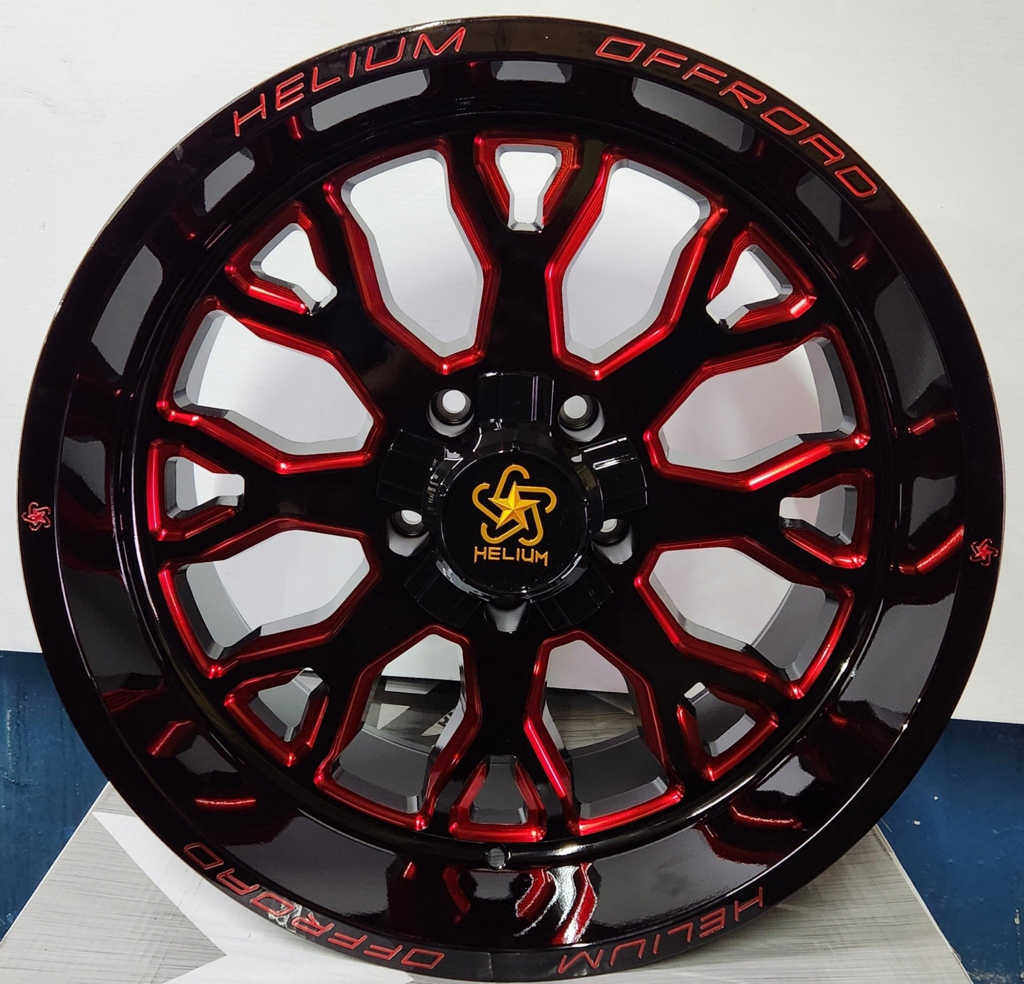 HELIUM HC - 1 - RM 20X10 5X127 5X139.7 PIANO BLACK W CANDY RED MILLING - Gun Hill Tire House (WTW - WHOLESALE TIRES & WHEELS)