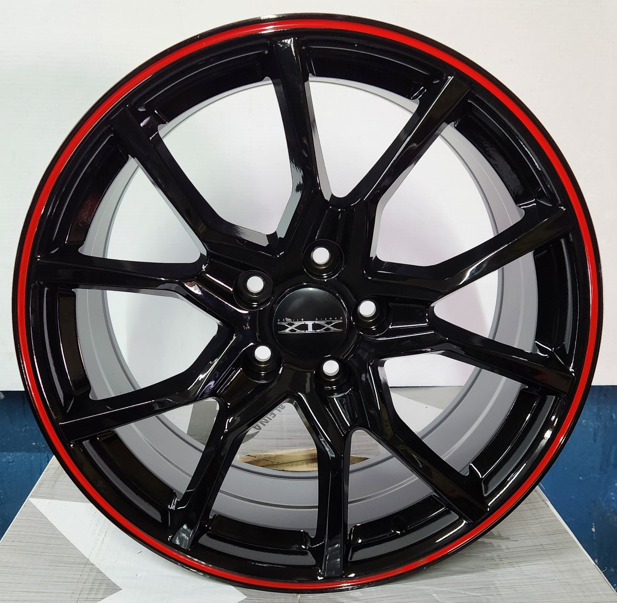 OE - JT033 - 6 18X8.0 5X114.3 PIANO BLACK + RED RING - Gun Hill Tire House (WTW - WHOLESALE TIRES & WHEELS)