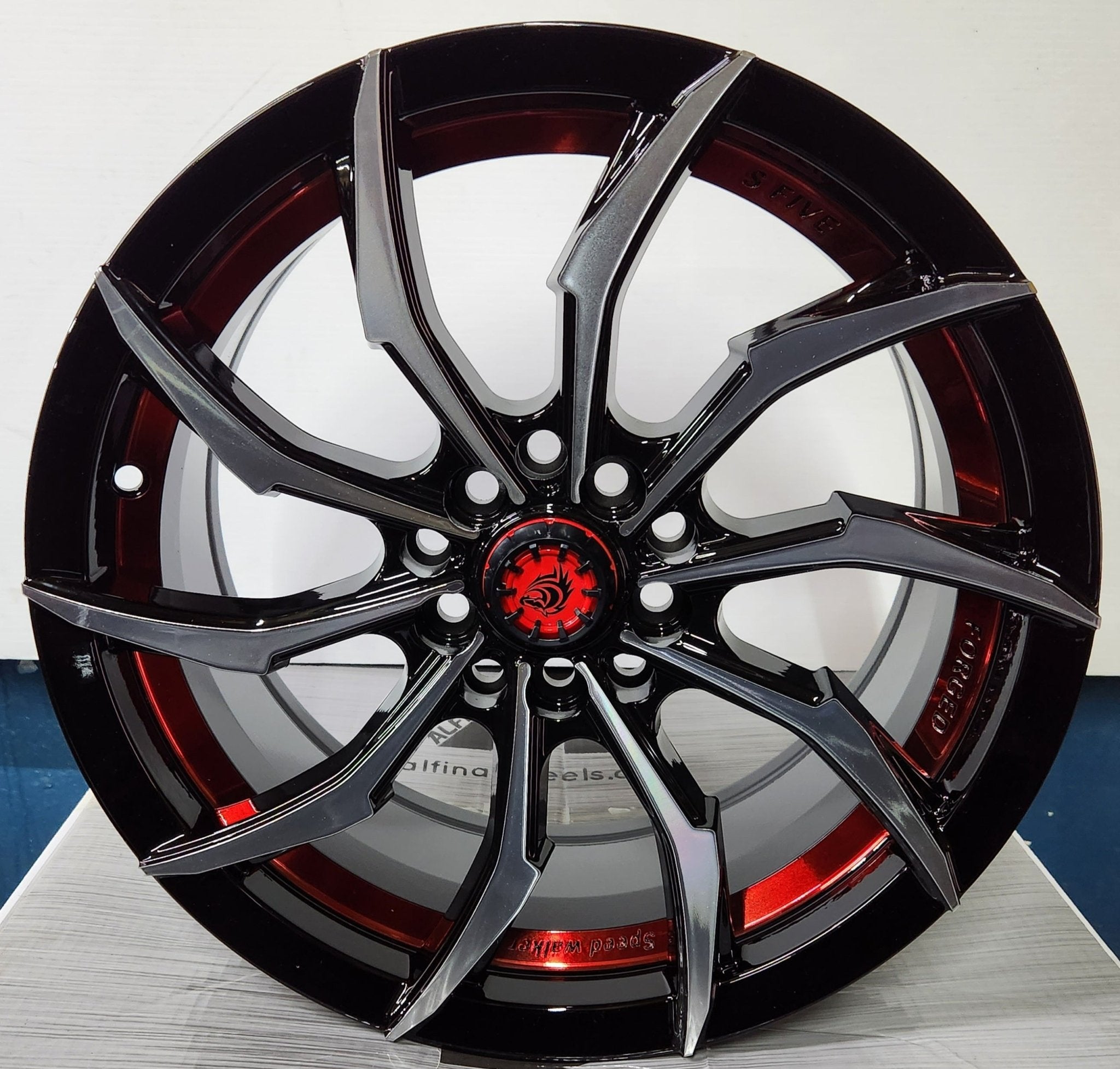NISOSHI NS28 16X7.0 5X100 5X114.3 PIANO BLACK MACHINED FACE WITH MACHINED RED - CUT - Gun Hill Tire House (WTW - WHOLESALE TIRES & WHEELS)