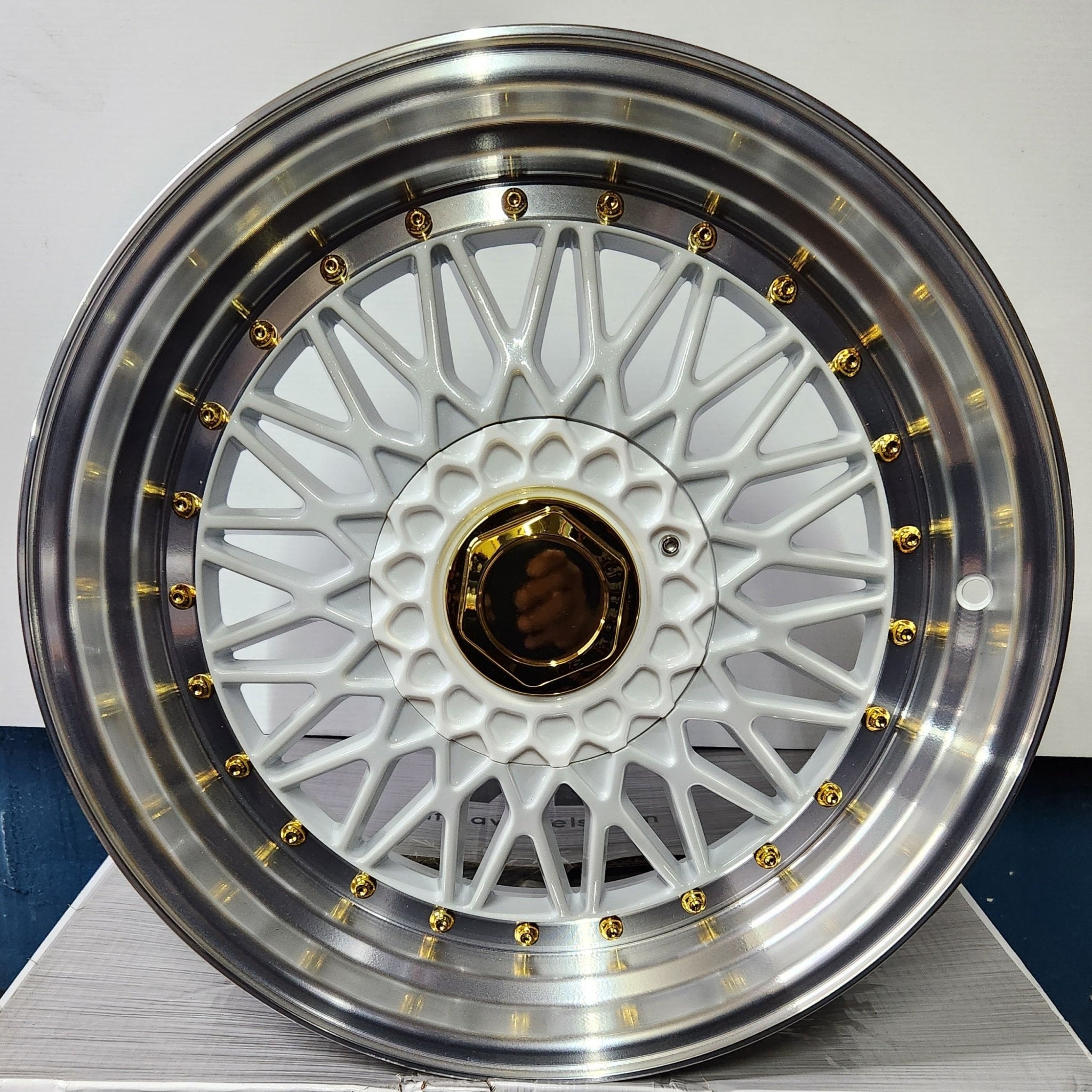 PW - RD10 17X8.5 4X100 4X114.3 PEARL WHITE MACHINED GOLD RIVETS - Gun Hill Tire House (WTW - WHOLESALE TIRES & WHEELS)
