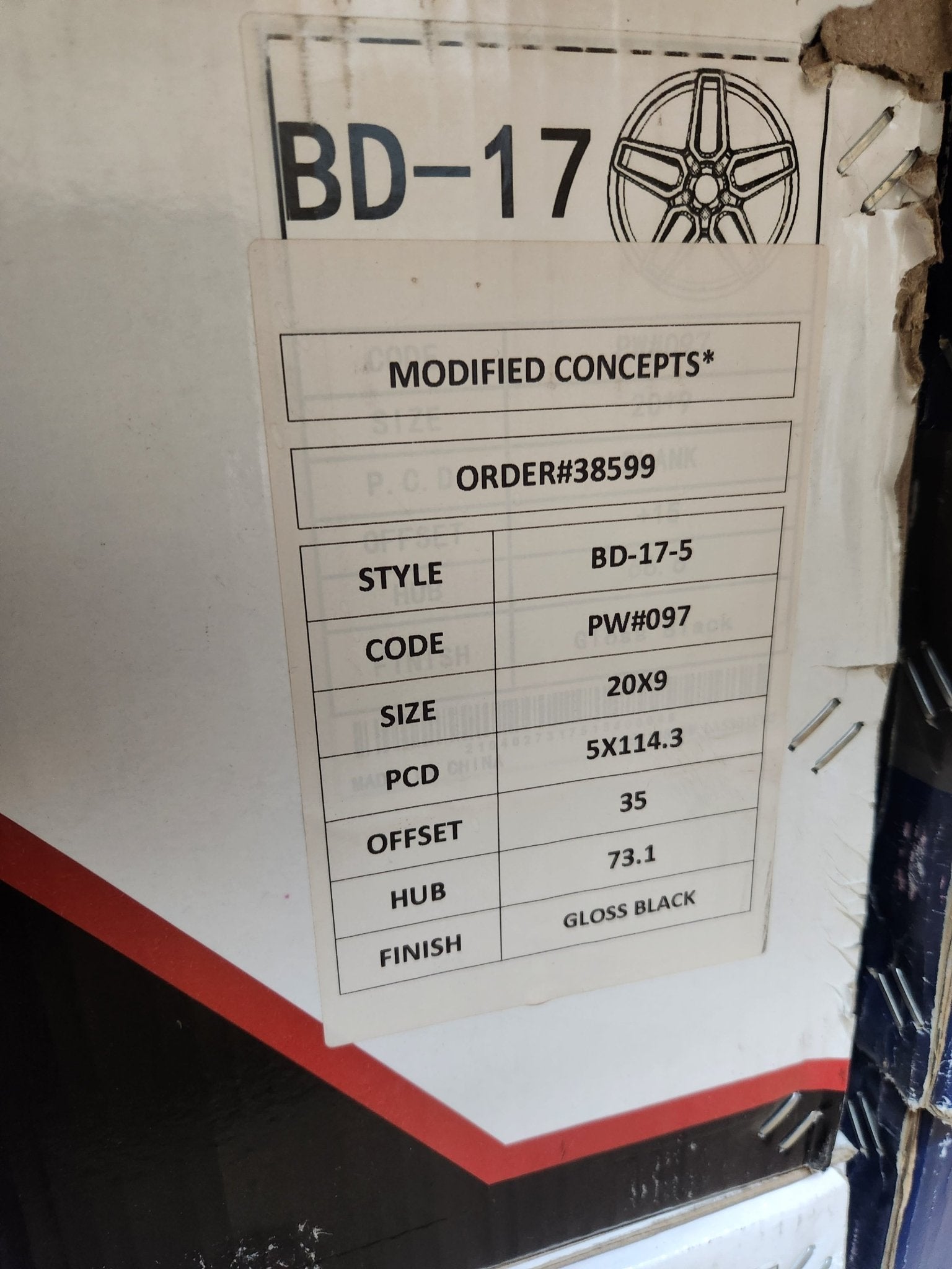 BD - 17 20X9 5X114.3 GLOSS BLACK - Gun Hill Tire House (WTW - WHOLESALE TIRES & WHEELS)