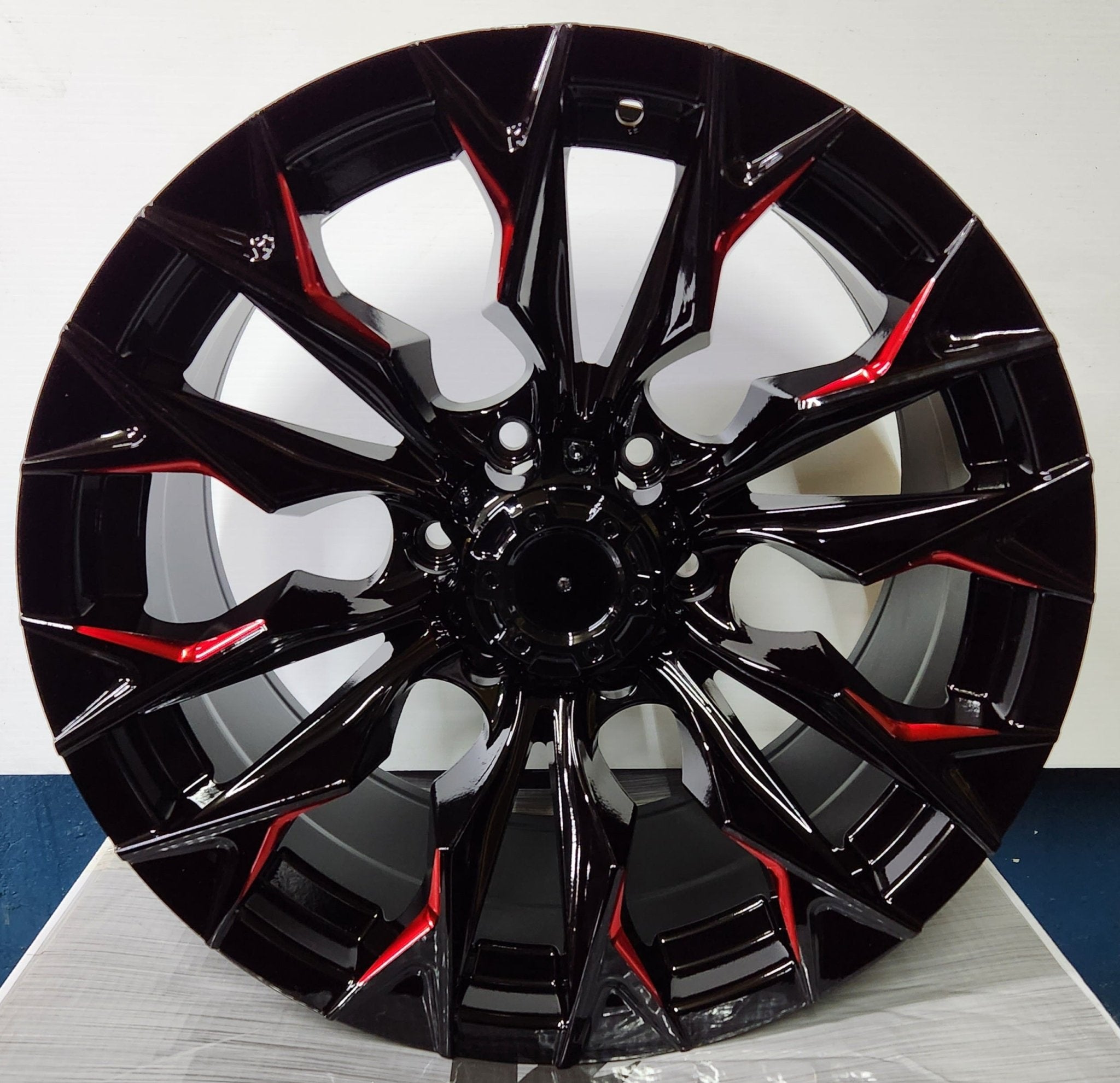 SHOGUN - JT227 18X9.0 6X139.7 PIANO BLACK WITH RED MILLED - Gun Hill Tire House (WTW - WHOLESALE TIRES & WHEELS)