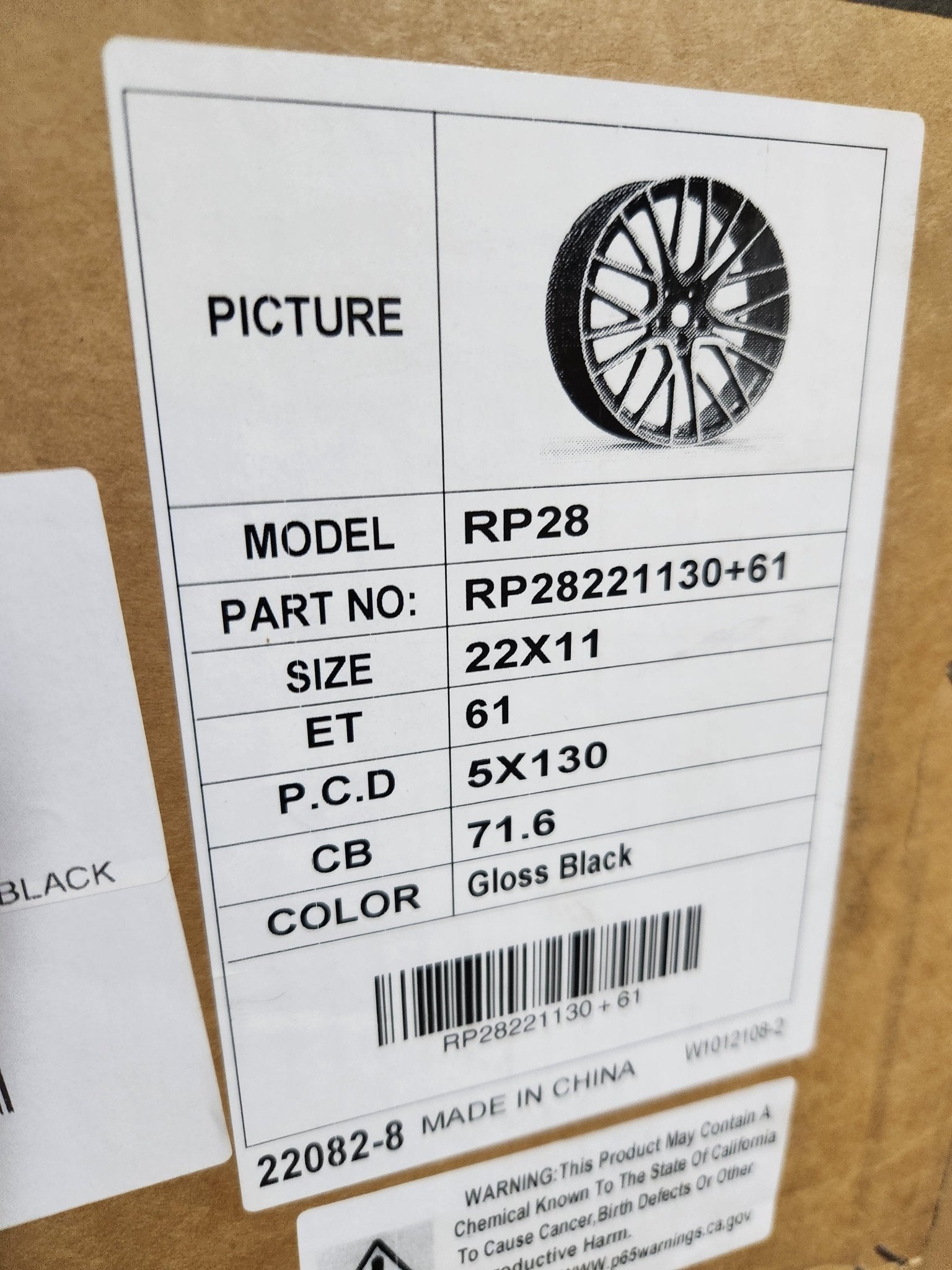 RP28 22X11 5X130 GLOSS BLACK - Gun Hill Tire House (WTW - WHOLESALE TIRES & WHEELS)