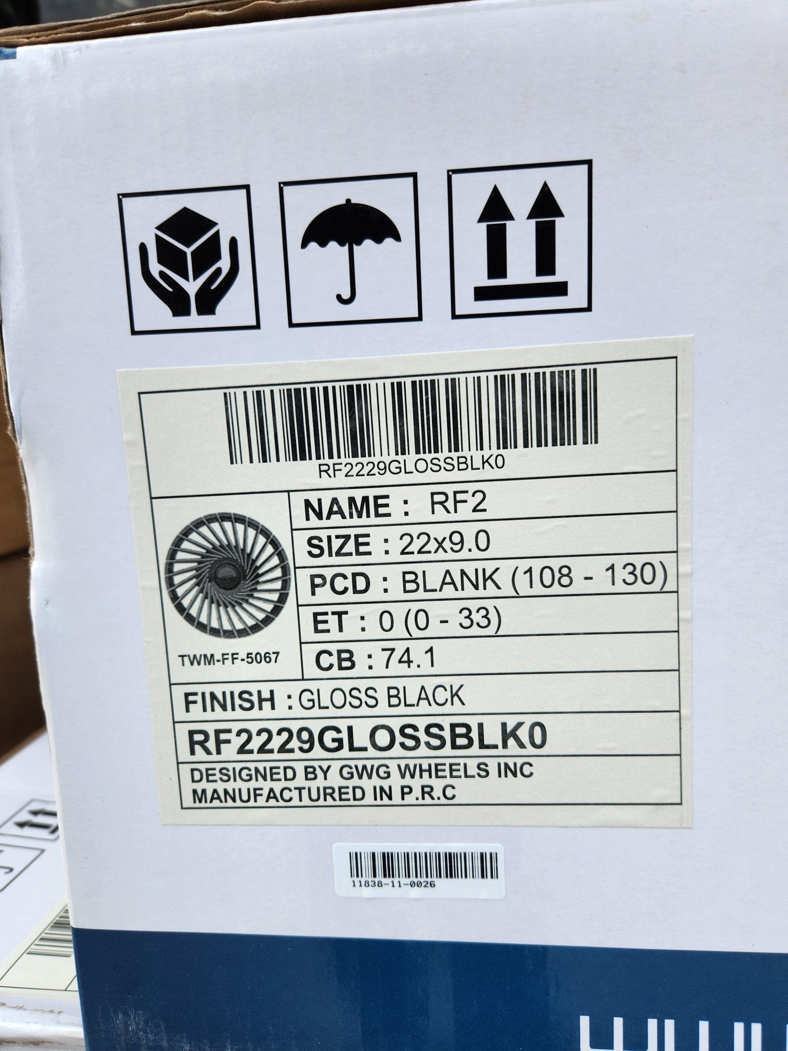 GWG RF2 22X9.0 BLANK GLOSS BLACK - Gun Hill Tire House (WTW - WHOLESALE TIRES & WHEELS)