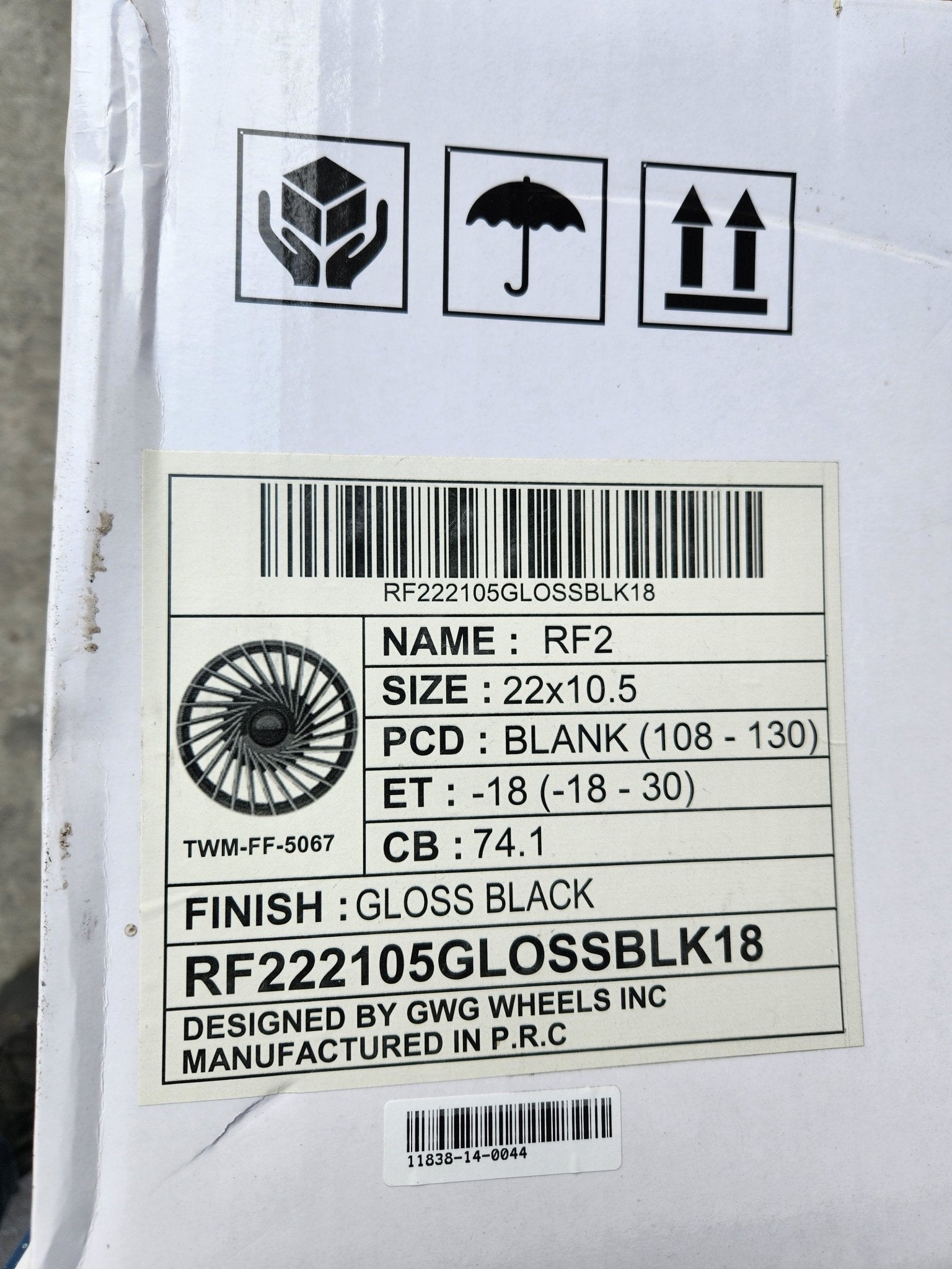 GWG RF2 22X10.5 BLANK GLOSS BLACK - Gun Hill Tire House (WTW - WHOLESALE TIRES & WHEELS)