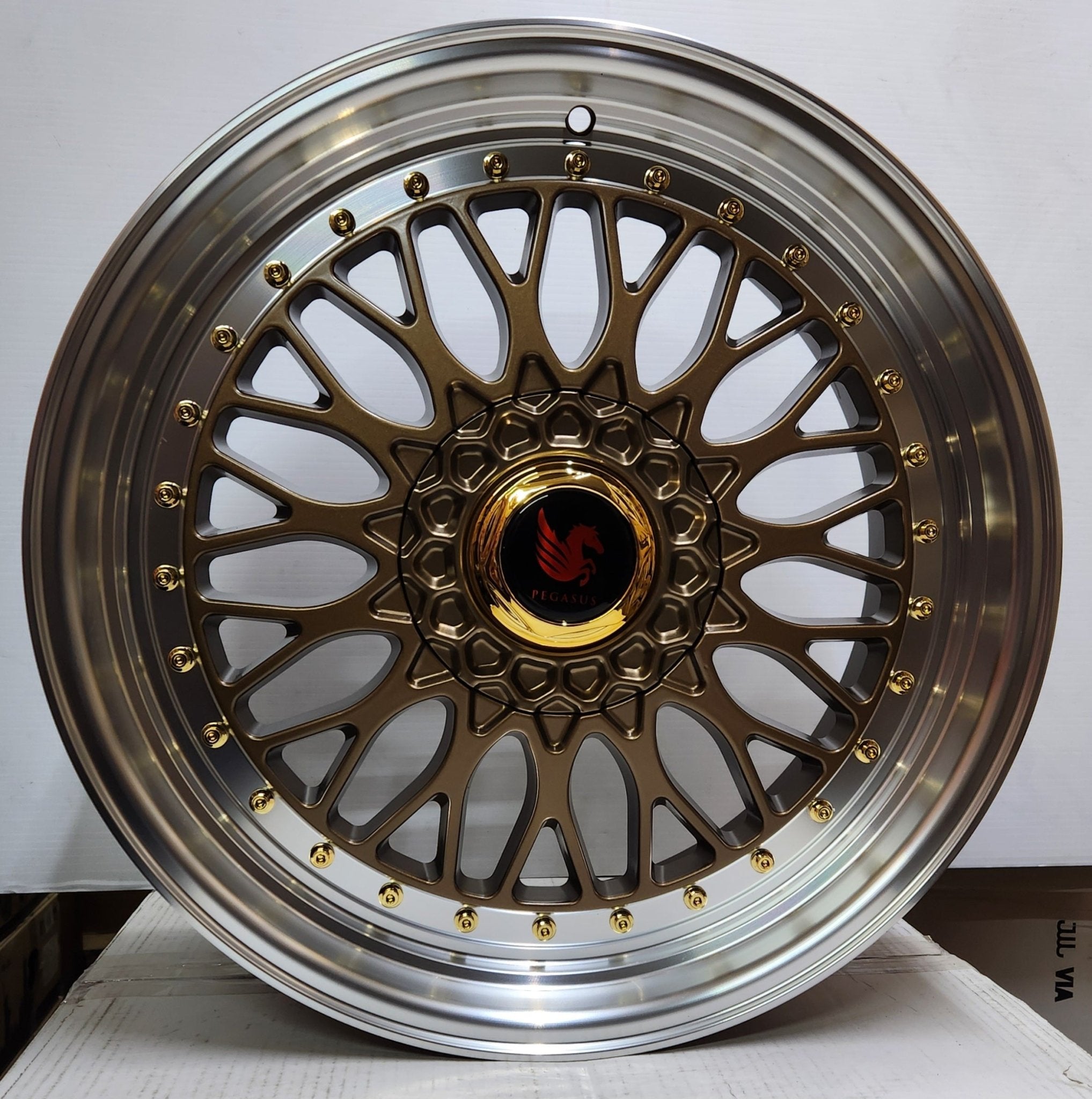 UNLEASH - WHEELS RBM1 19X8.5 5X4.5/ 5X120 MATT BRONZE MACHINE LIP GOLD RIVETS - Gun Hill Tire House (WTW - WHOLESALE TIRES & WHEELS)