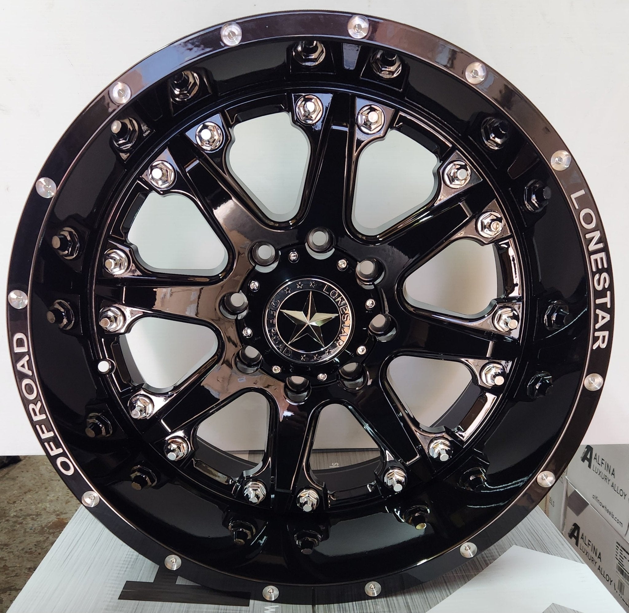 LONESTAR BNADIT 20X10 8X165 PIANO BLACK W/MACHINED MILLING WINDOW - Gun Hill Tire House (WTW - WHOLESALE TIRES & WHEELS)