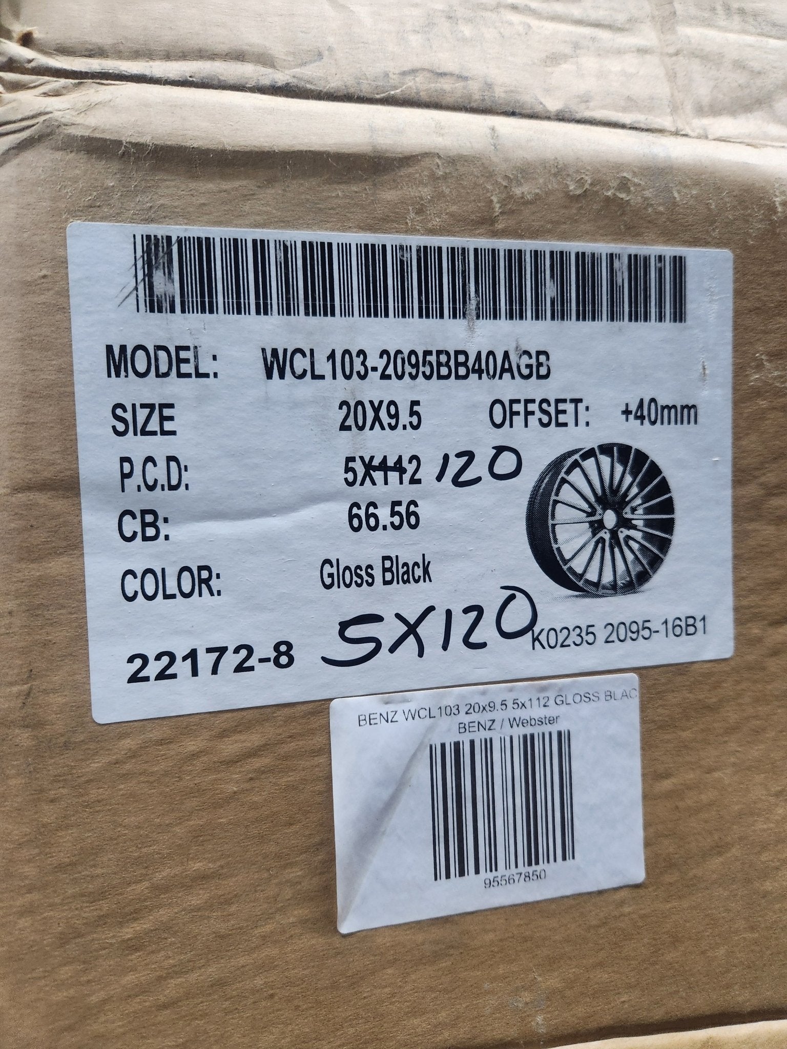 WCL103 20X9.5 5X120 GLOSS BLACK - Gun Hill Tire House (WTW - WHOLESALE TIRES & WHEELS)