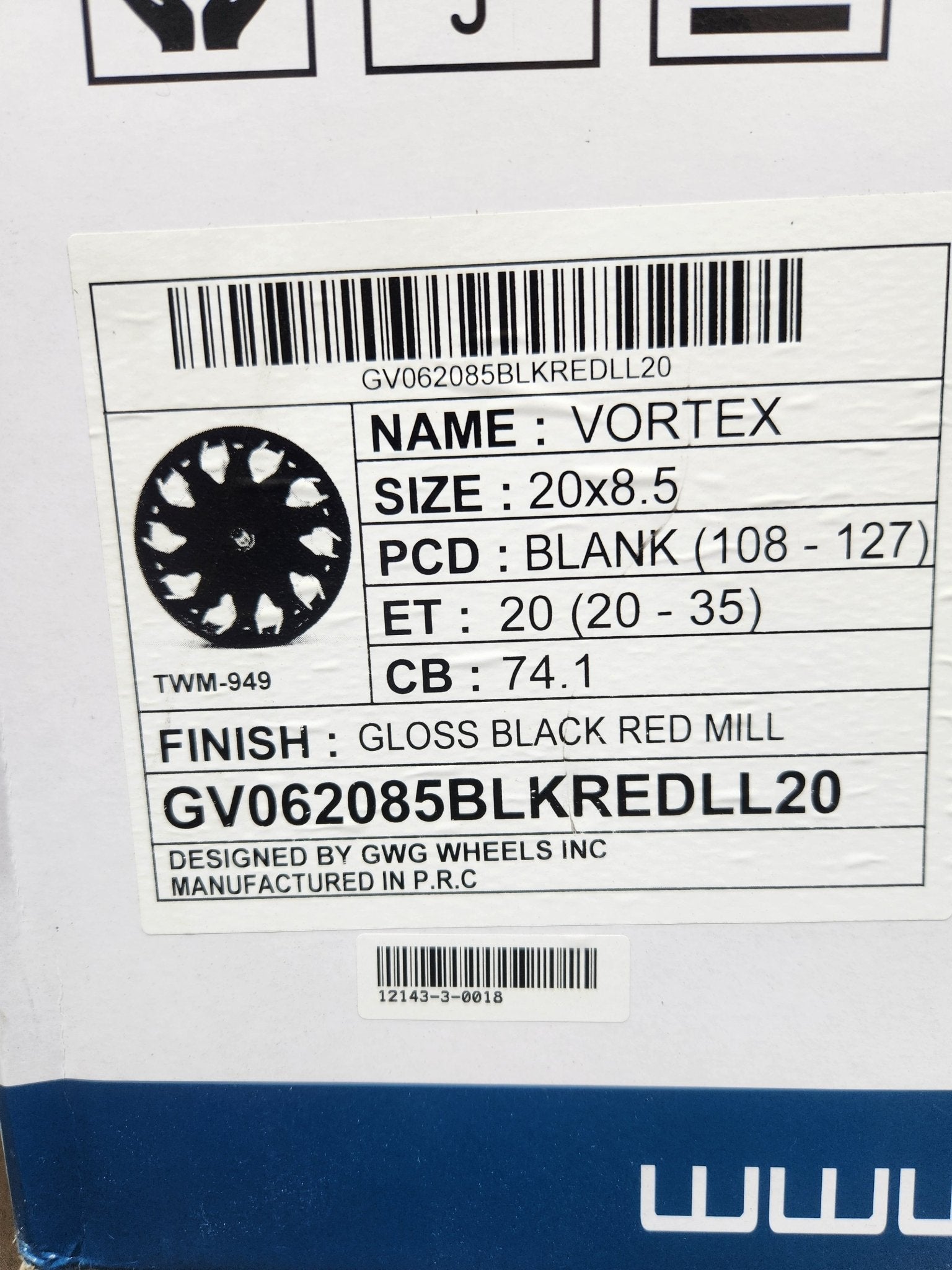 GWG VORTEX GV06 20x8.5 5x120 GLOSS BLACK RED MILL - Gun Hill Tire House (WTW - WHOLESALE TIRES & WHEELS)